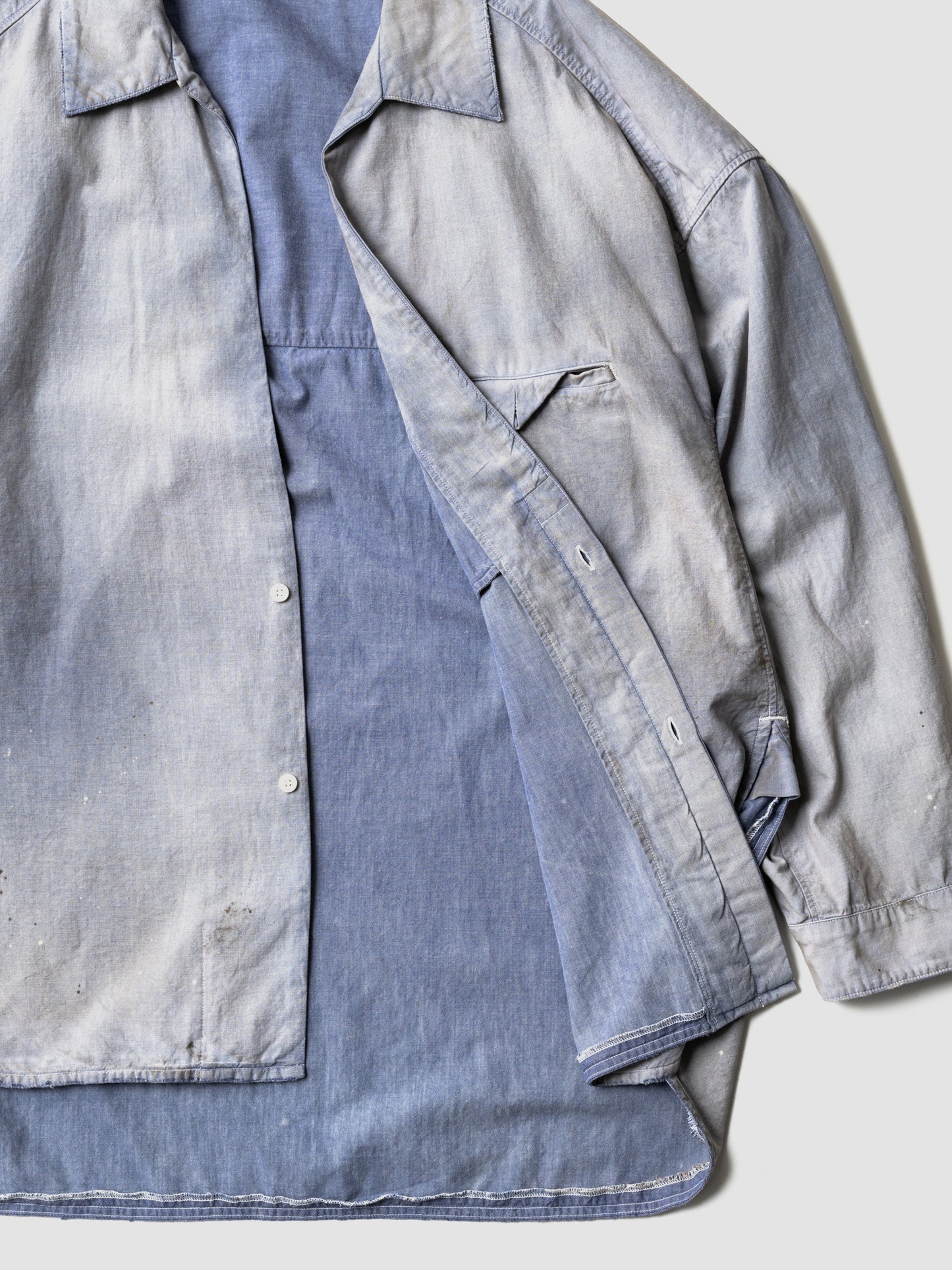 ANCELLM / AGING CHAMBRAY LONG SHIRT -DUSKY PURPLE