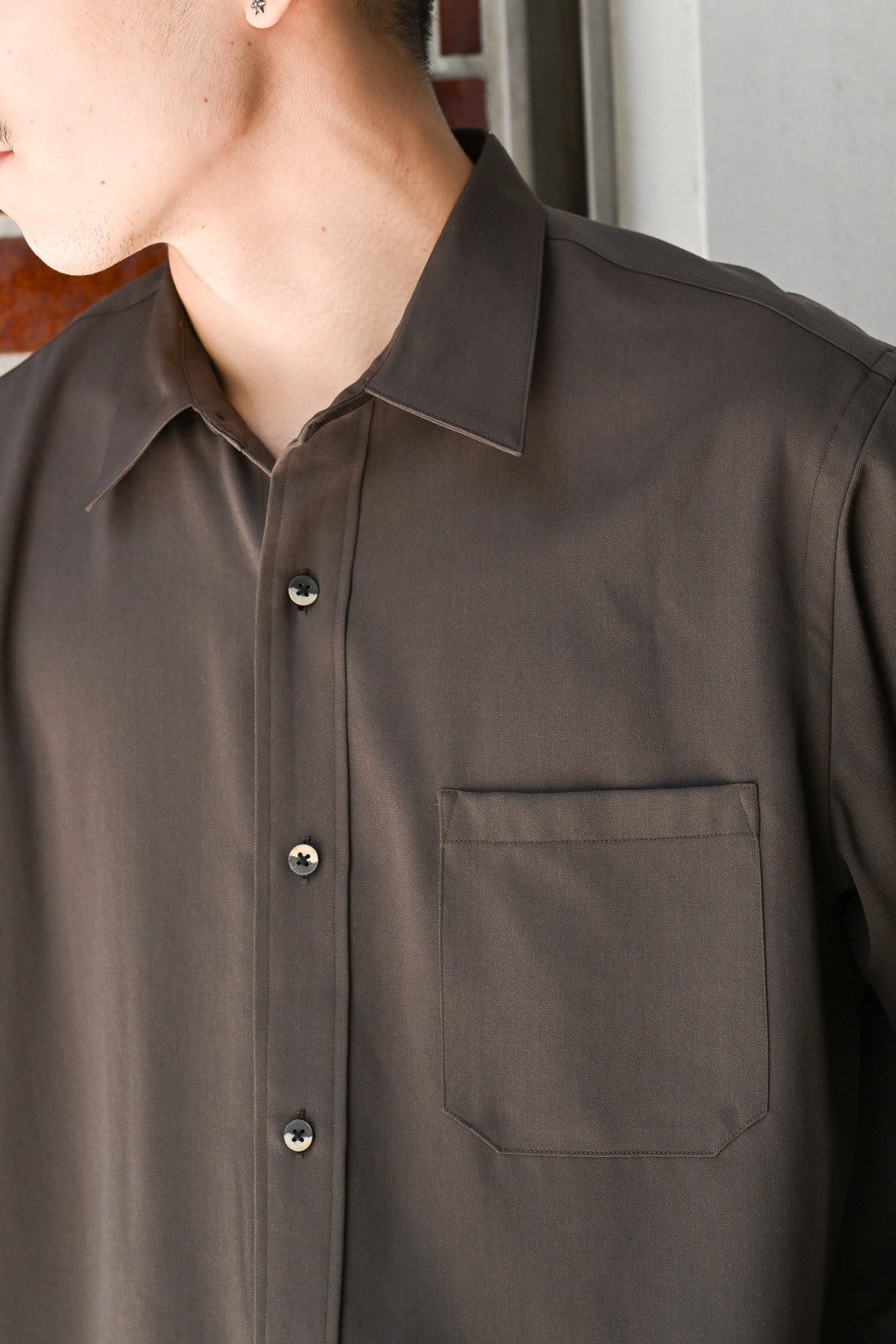 BISOWN / S120 WOOL GABA REGUAR SHIRTS - KHAKI BROWN