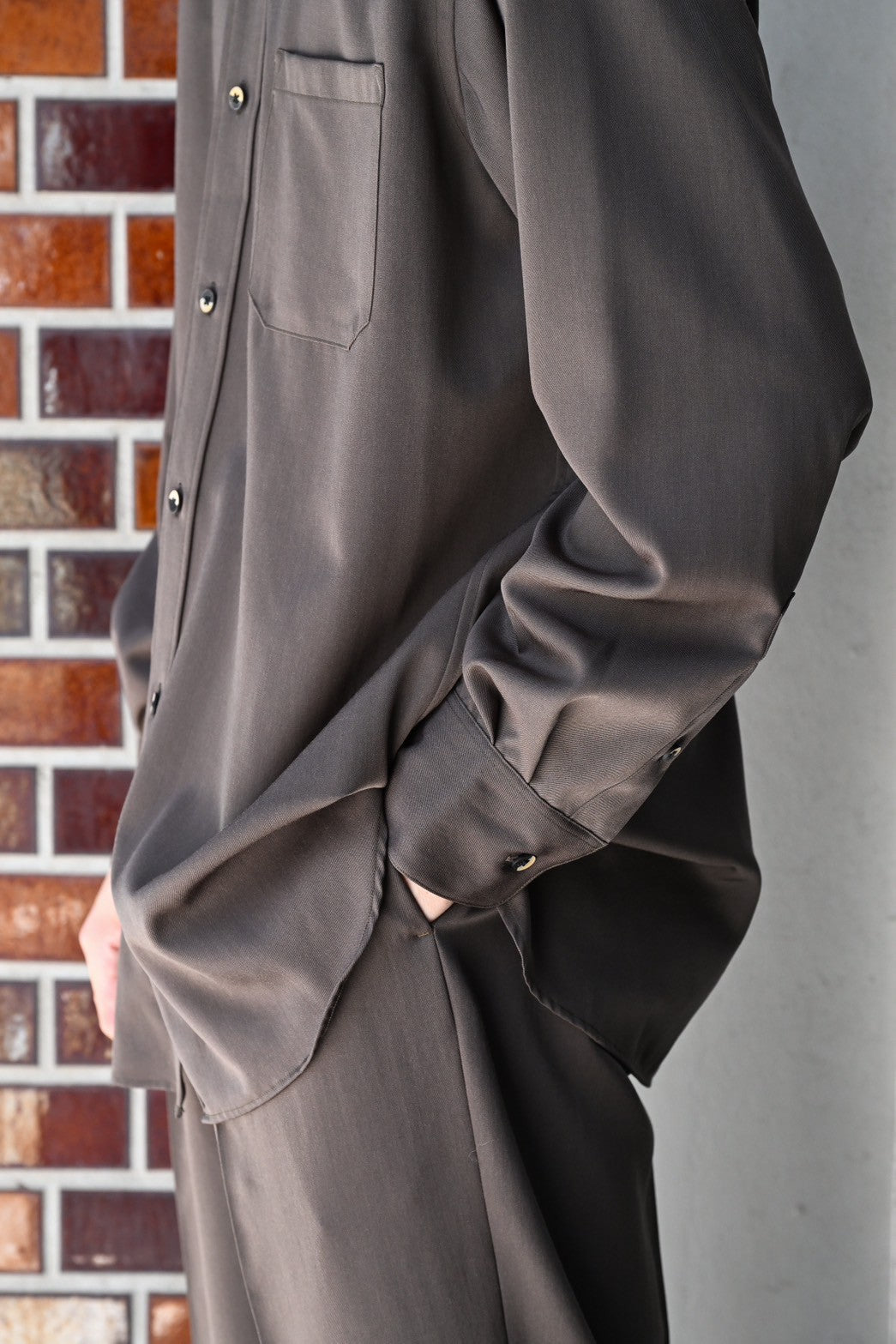 BISOWN / S120 WOOL GABA REGUAR SHIRTS - KHAKI BROWN