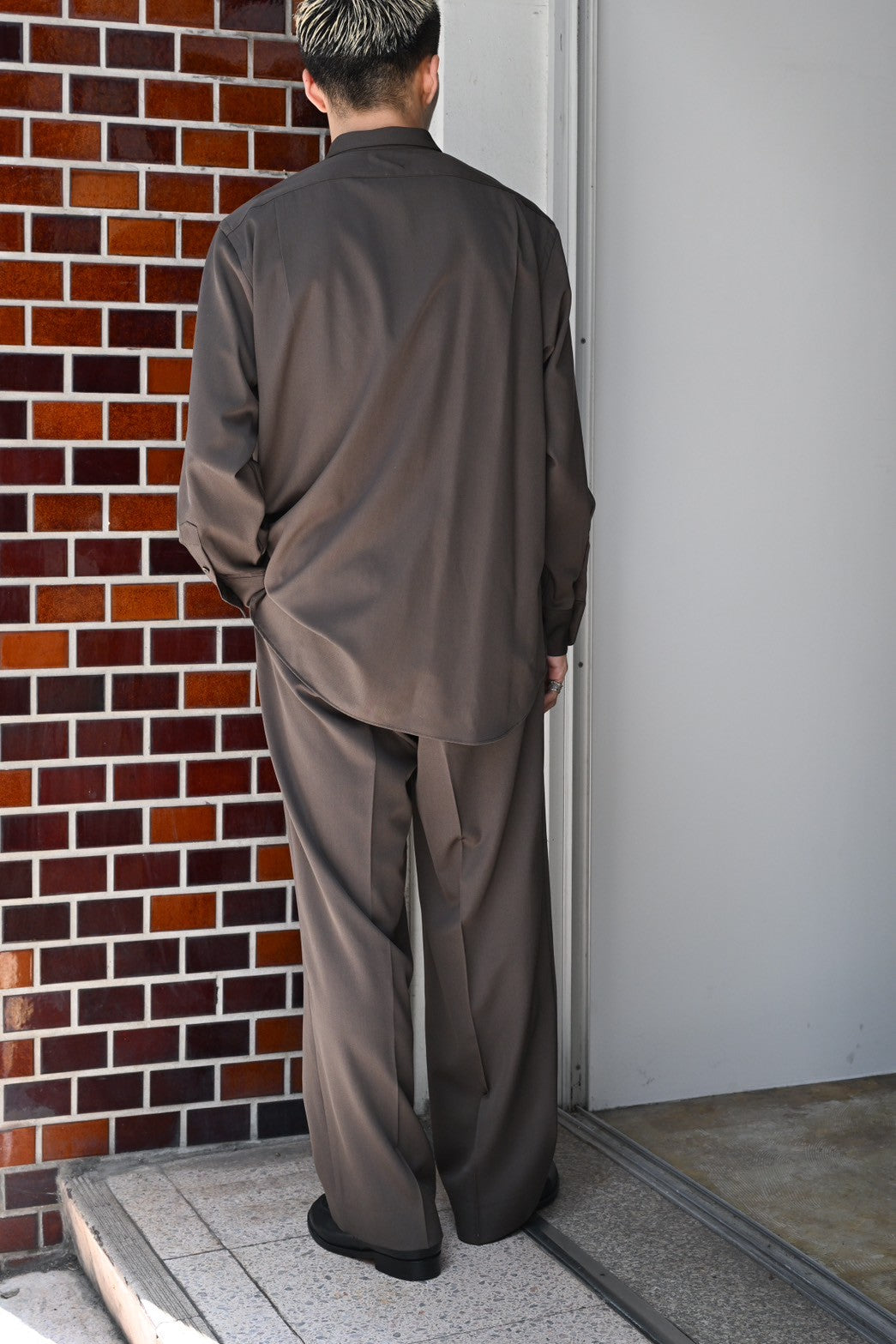 BISOWN / S120 WOOL GABA REGUAR SHIRTS - KHAKI BROWN