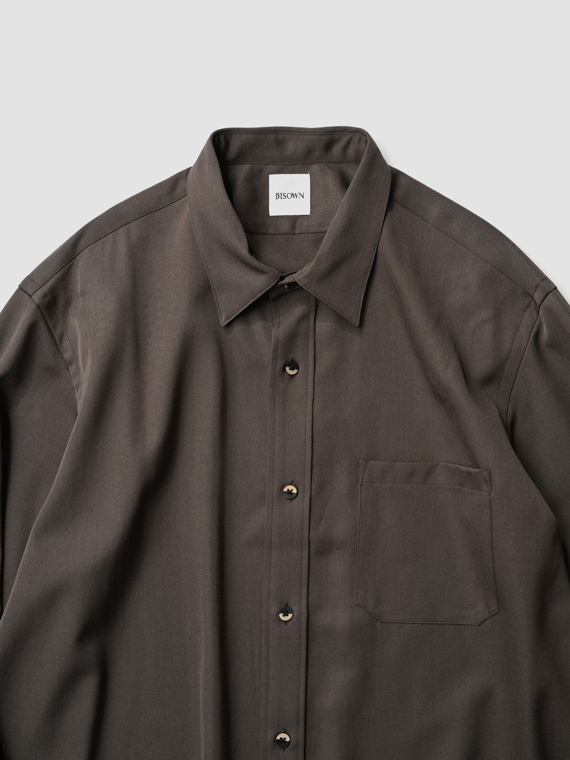 BISOWN / S120 WOOL GABA REGUAR SHIRTS - KHAKI BROWN