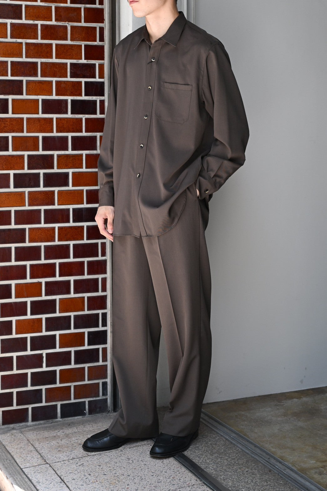 BISOWN / S120 WOOL GABA REGUAR SHIRTS - KHAKI BROWN