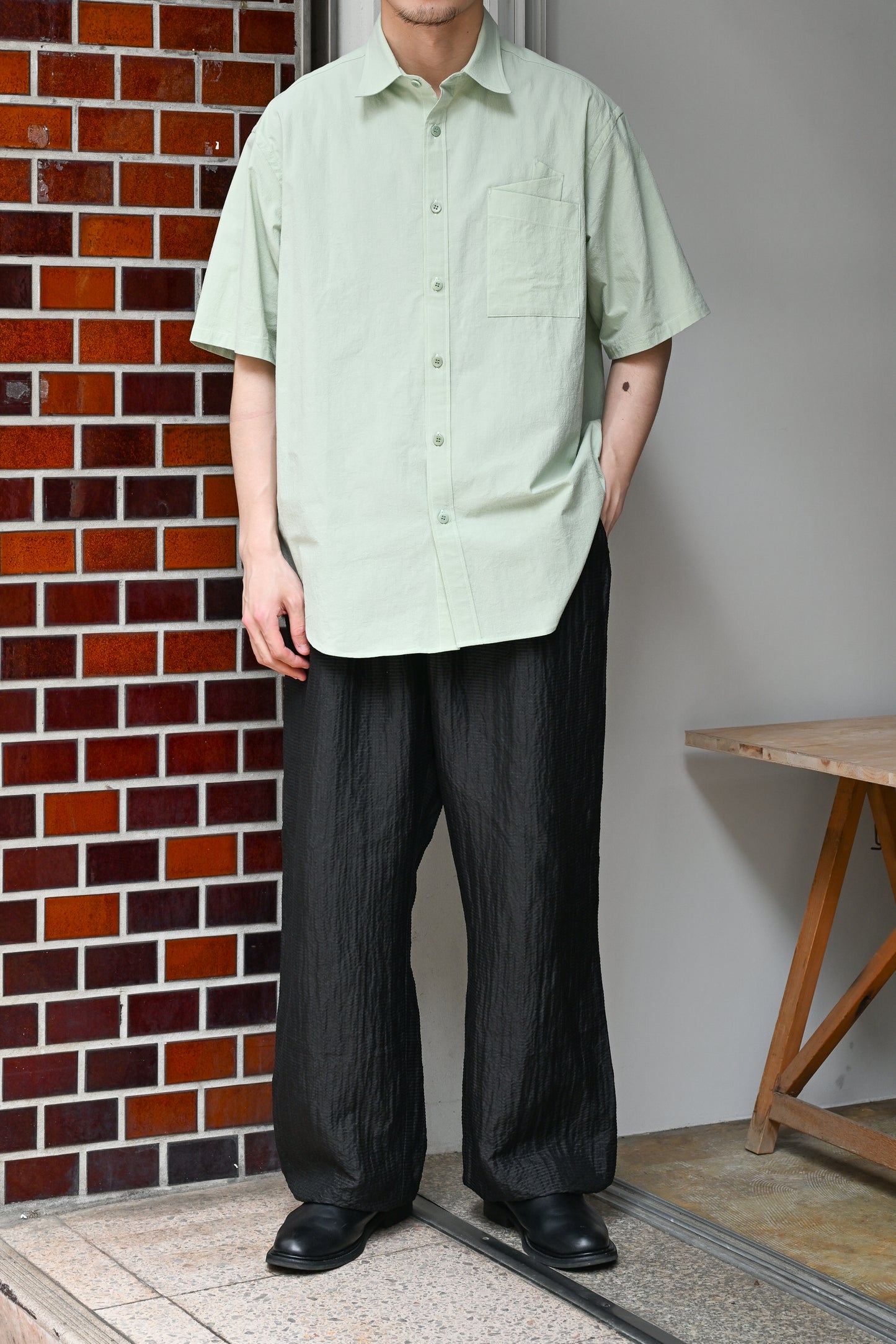 WHOWHAT / ORIGAMI POCKET SHIRT<SHORT SLEEVE> -ICE GREEN