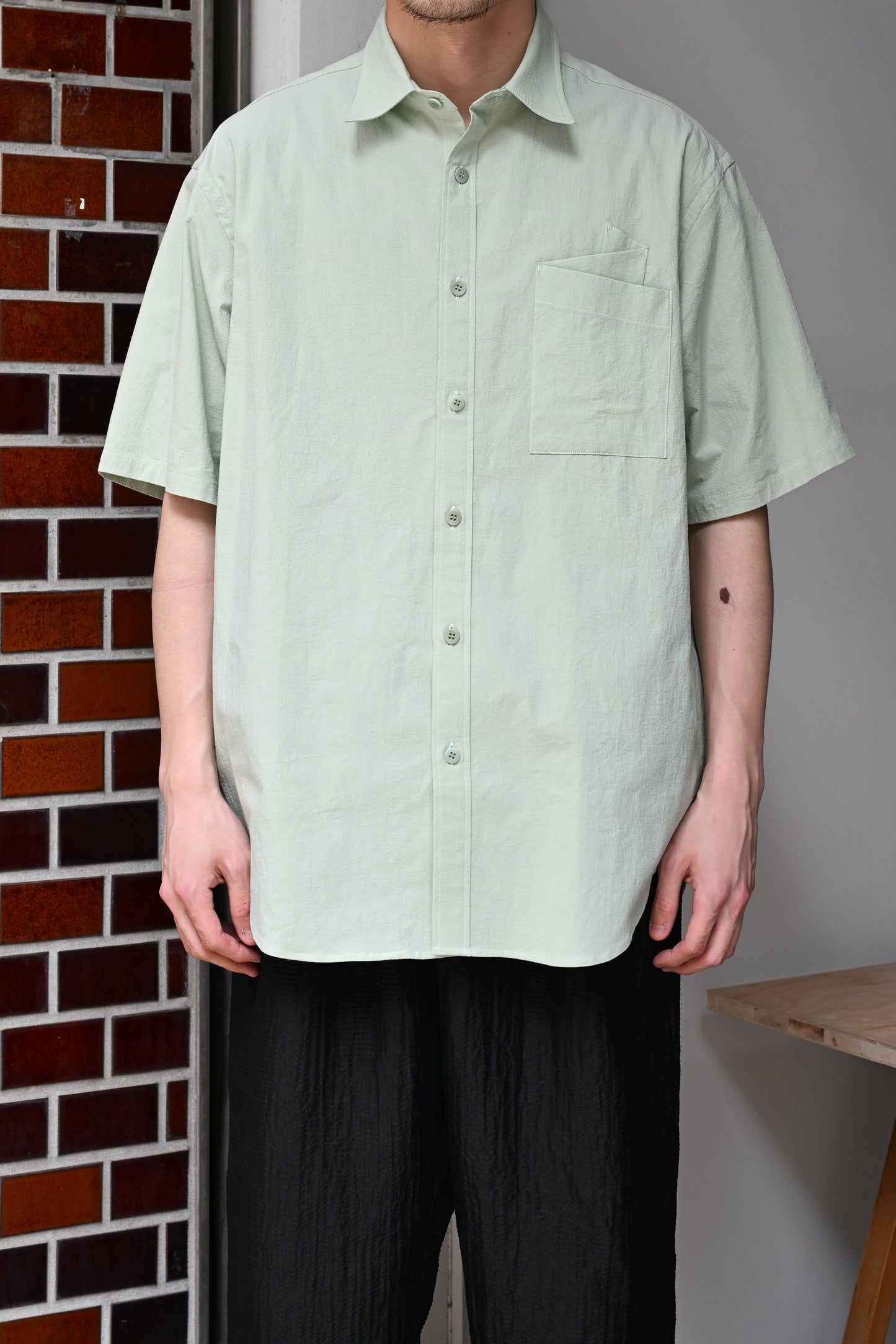 WHOWHAT / ORIGAMI POCKET SHIRT<SHORT SLEEVE> -ICE GREEN