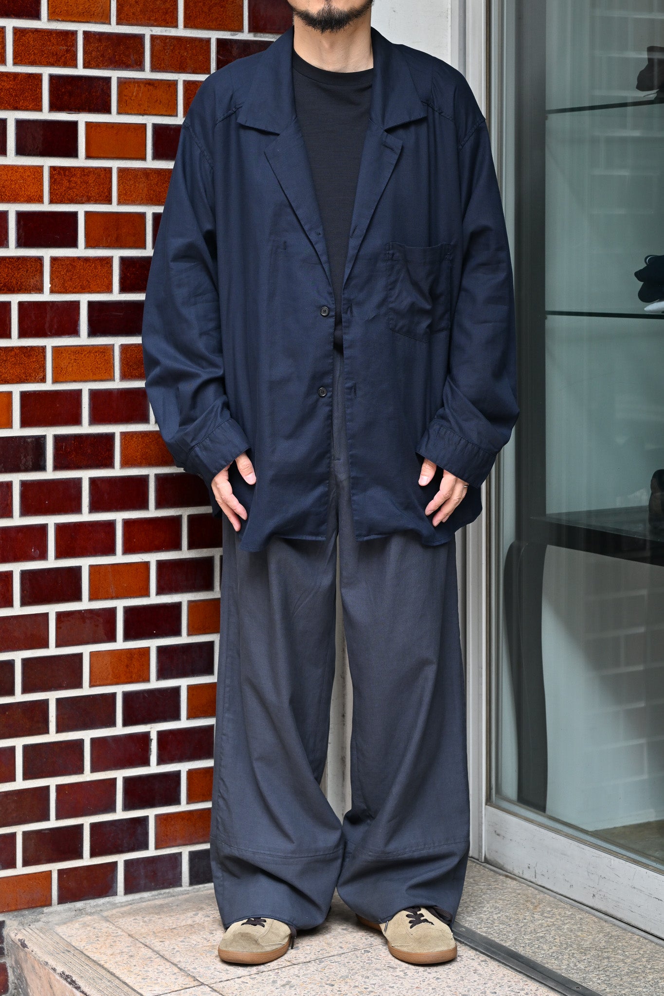 ANCELLM / L/C TUCK EASY PANTS -NAVY