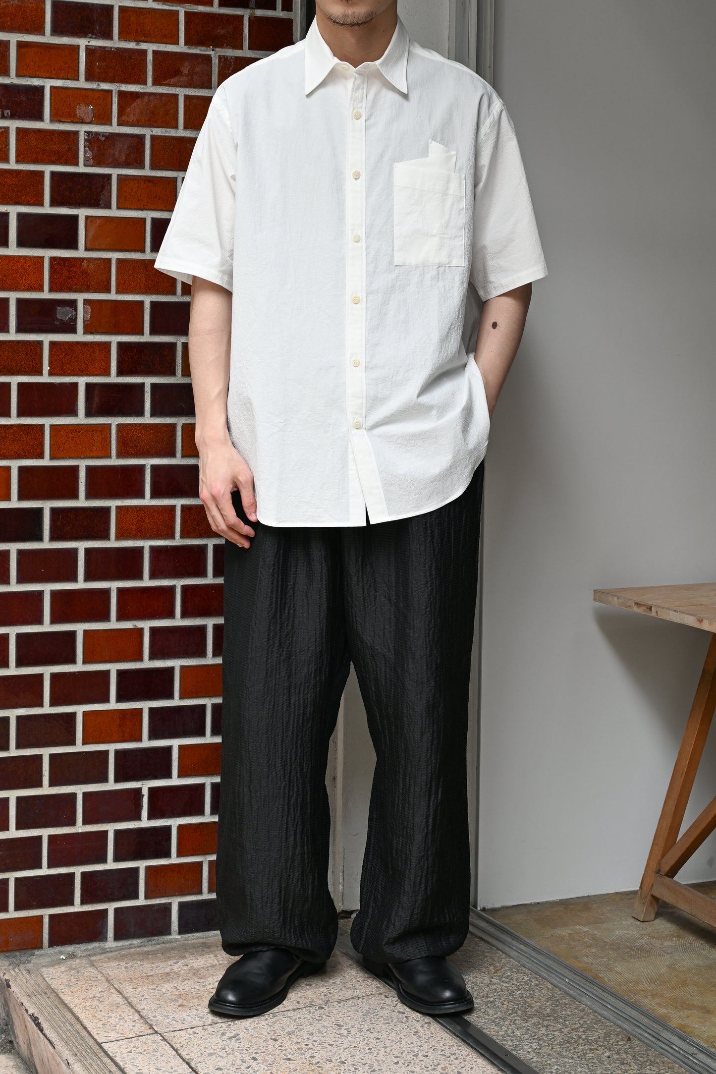 WHOWHAT / ORIGAMI POCKET SHIRT<SHORT SLEEVE> -WHITE