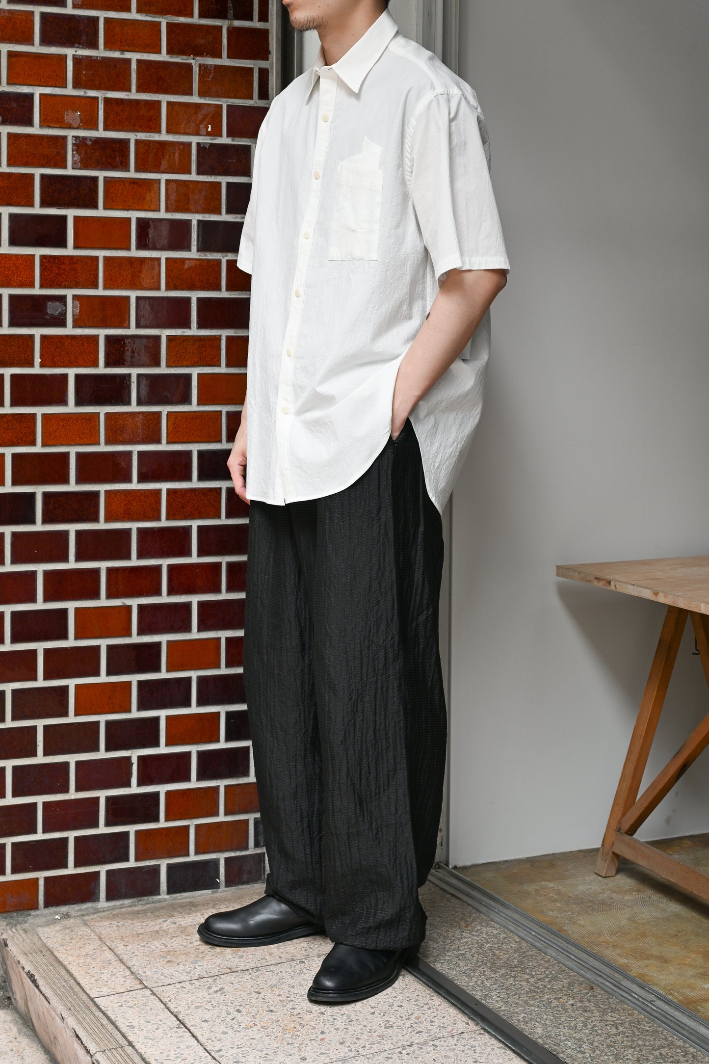 WHOWHAT / ORIGAMI POCKET SHIRT<SHORT SLEEVE> -WHITE
