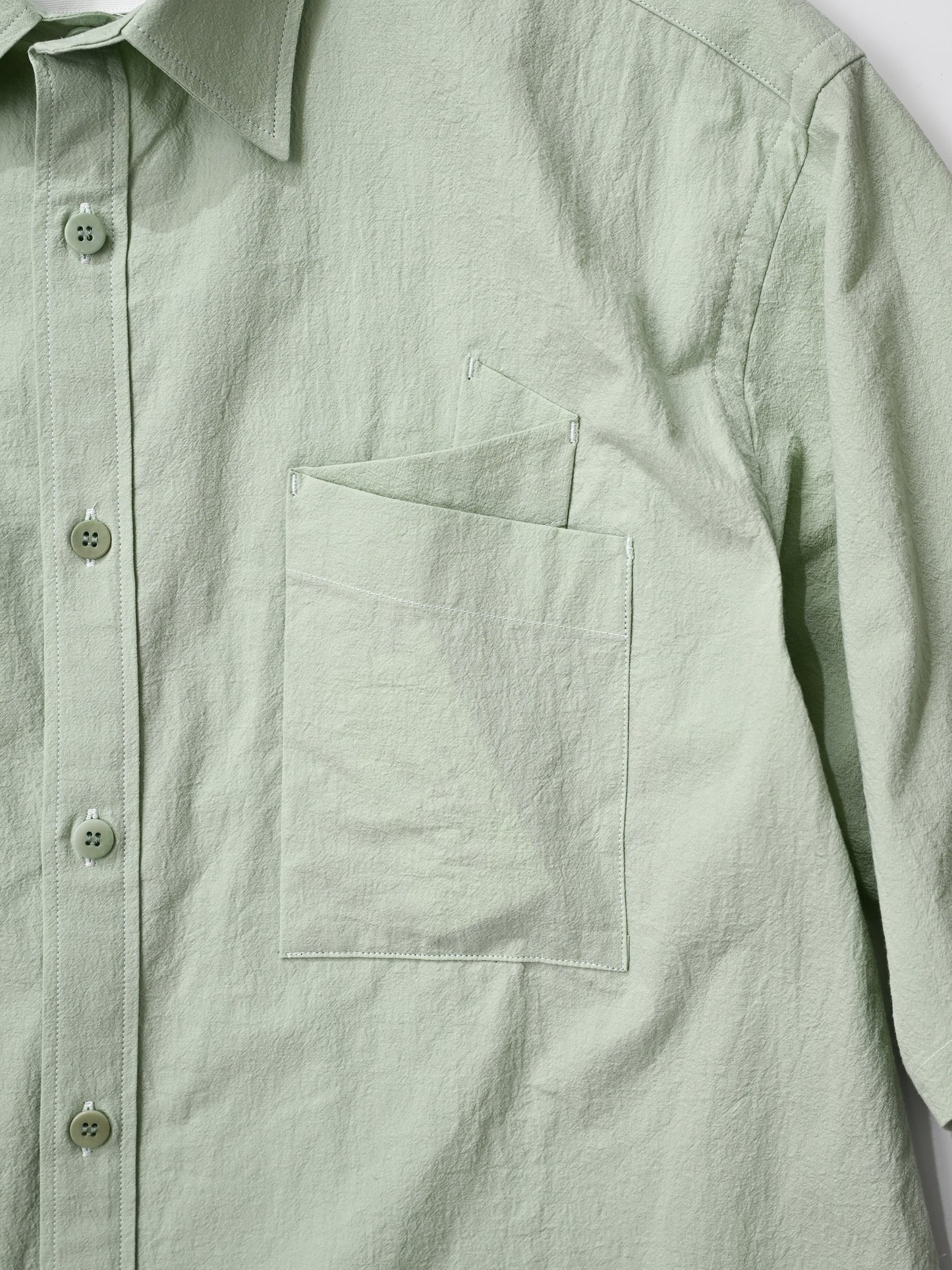 WHOWHAT / ORIGAMI POCKET SHIRT<SHORT SLEEVE> -ICE GREEN