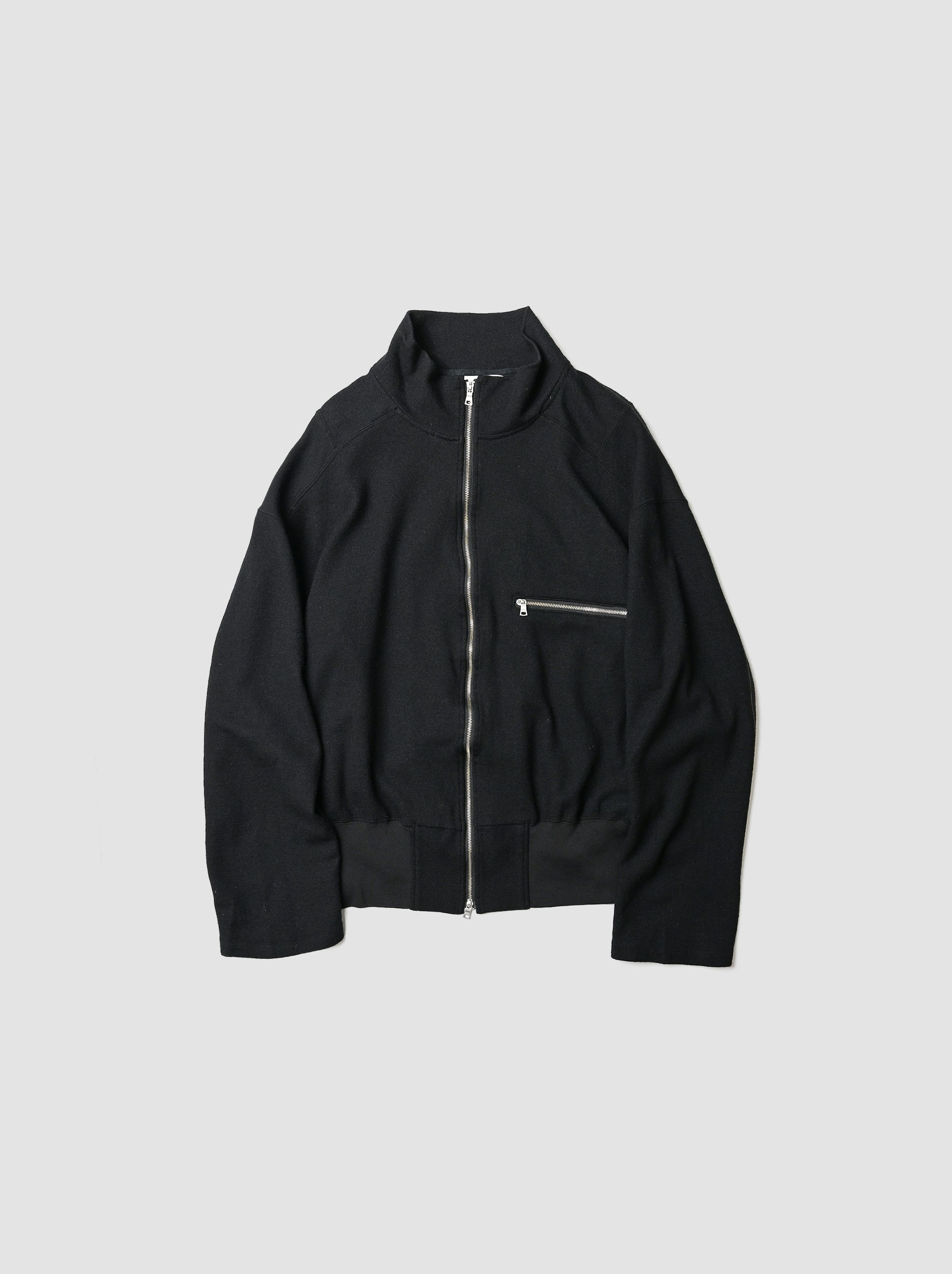 ANCELLM / SHRINK WOOL ZIP UP STAND BLOUSON -BLACK