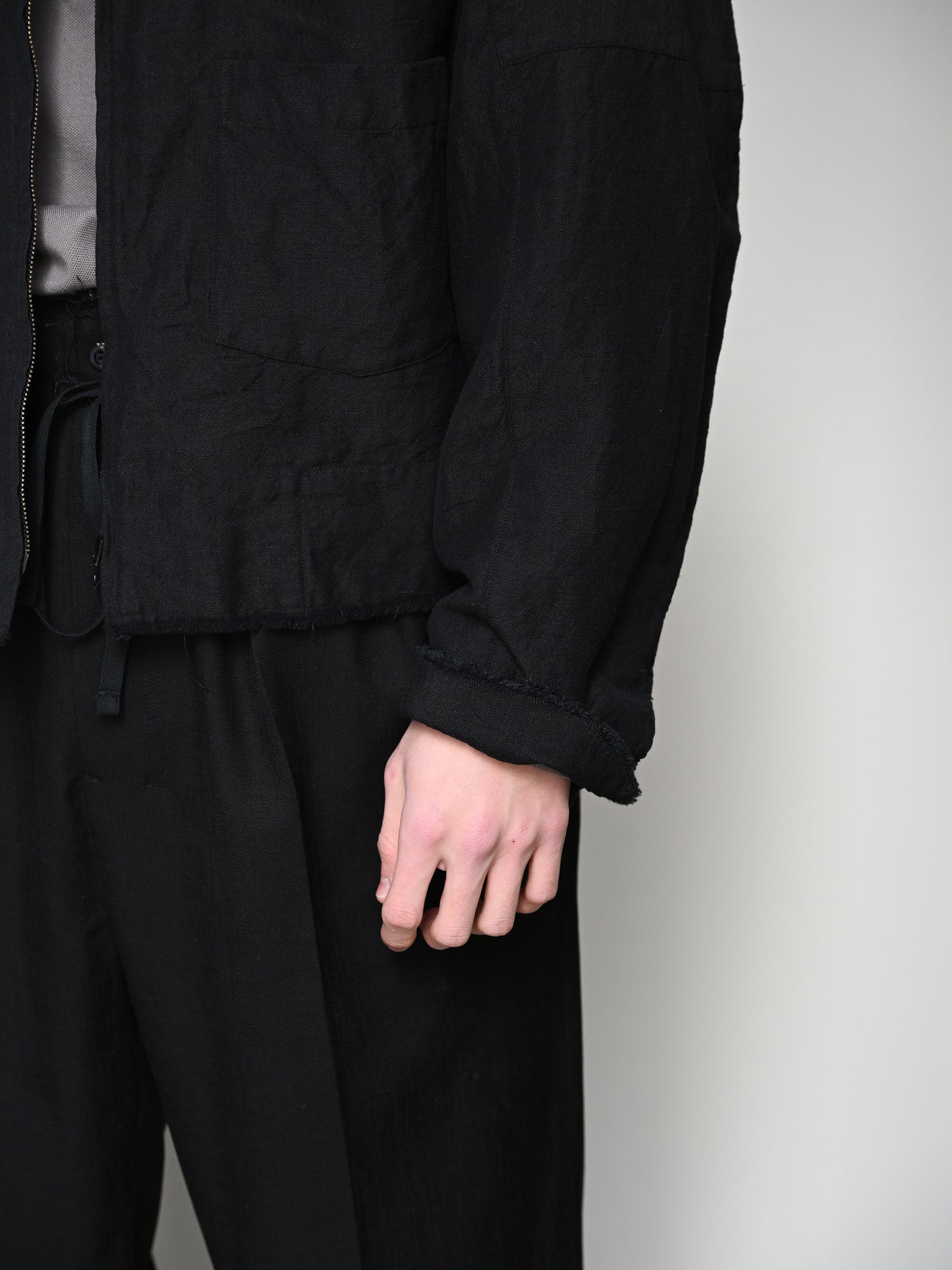 ANCELLM / W/L SHORT ZIPUP SHIRT -BLACK