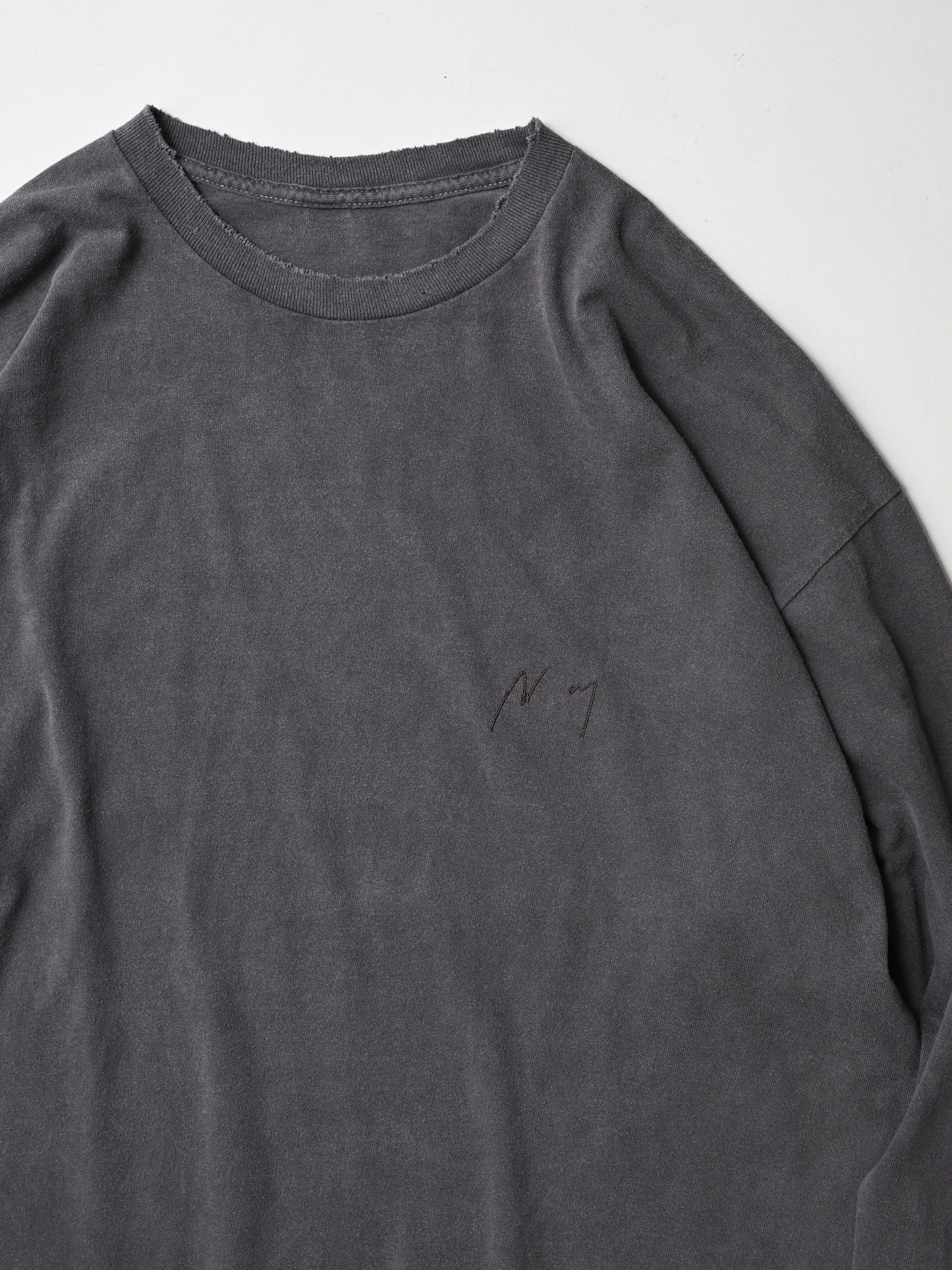 ANCELLM / EMBROIDERY DYED LS T-SHIRT -F.BLACK