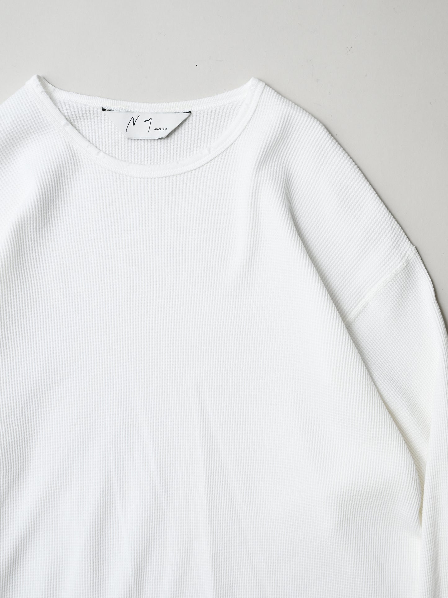 ANCELLM / DAMAGE WAFFLE CREW LS T-SHIRT -WHITE