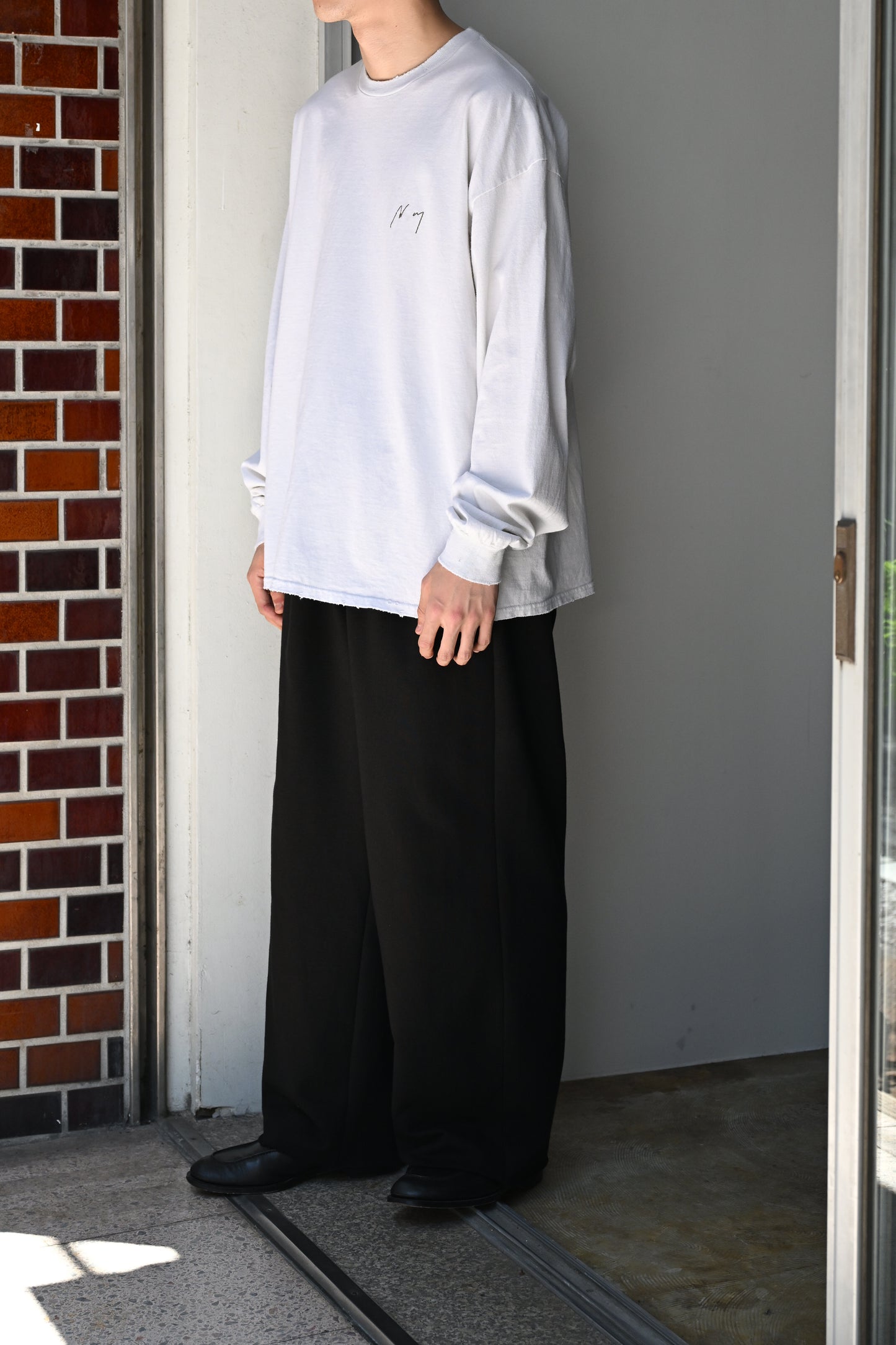 ANCELLM / EMBROIDERY DYED LS T-SHIRT -WHITE