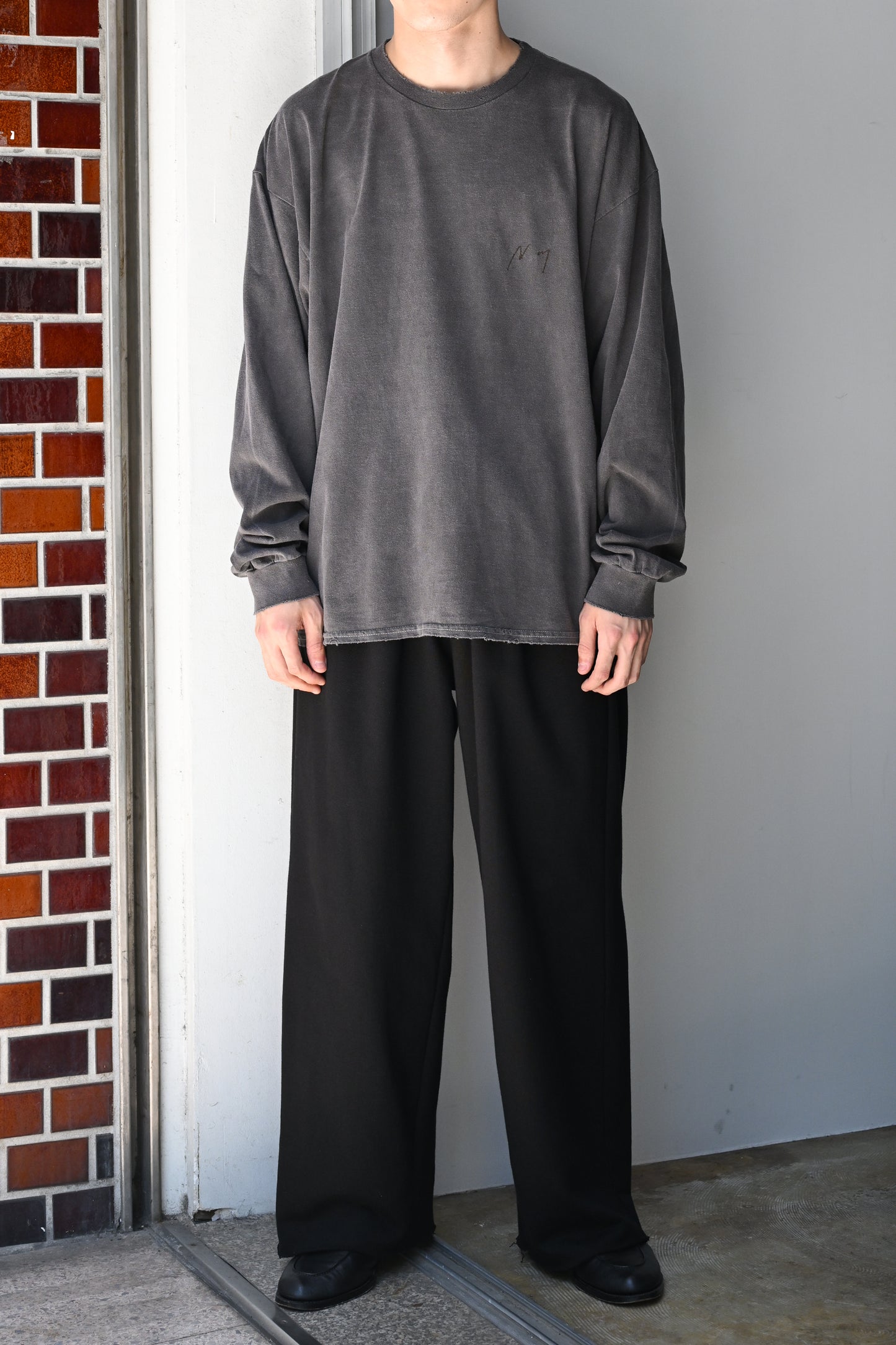 ANCELLM / EMBROIDERY DYED LS T-SHIRT -F.BLACK