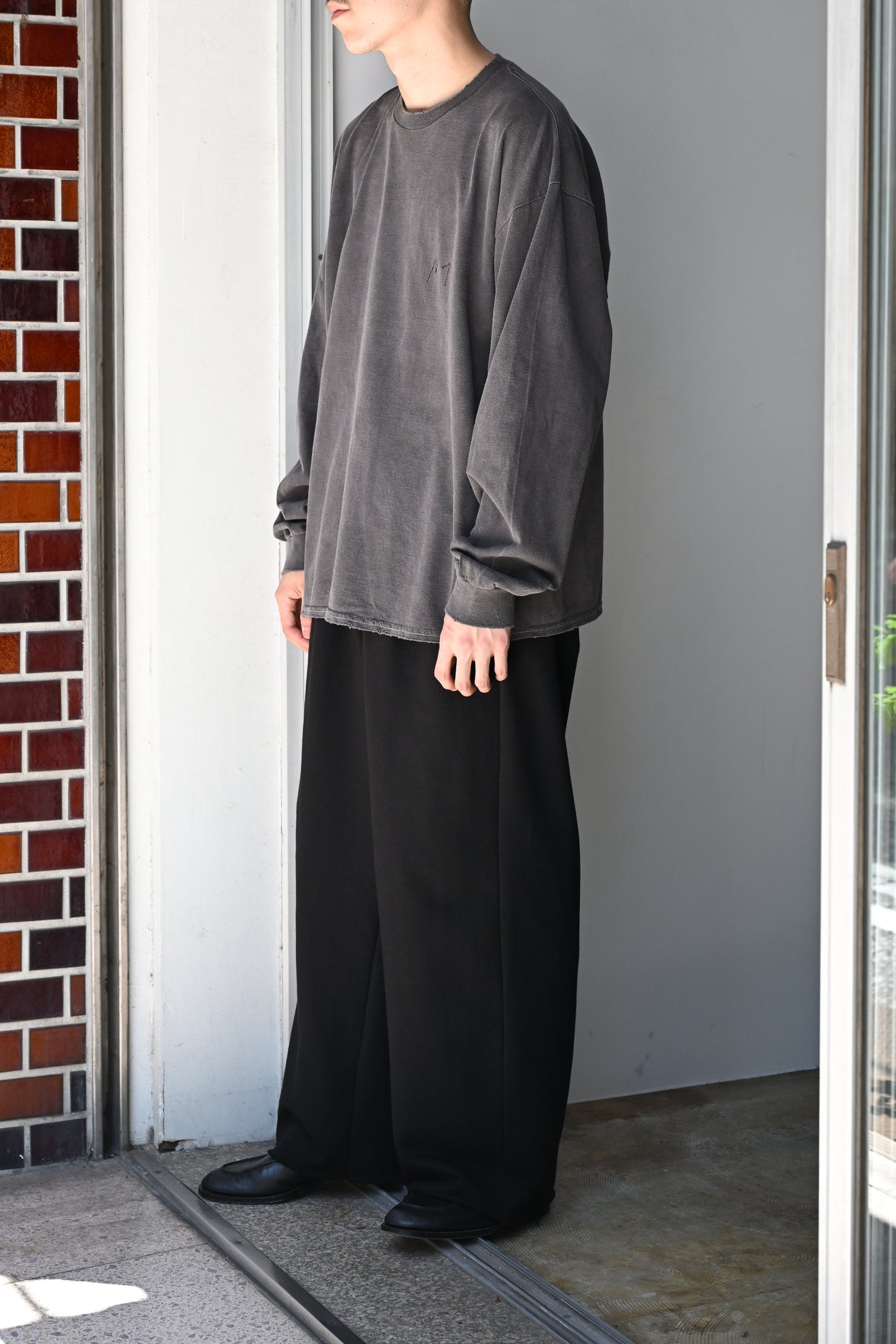 ANCELLM / EMBROIDERY DYED LS T-SHIRT -F.BLACK
