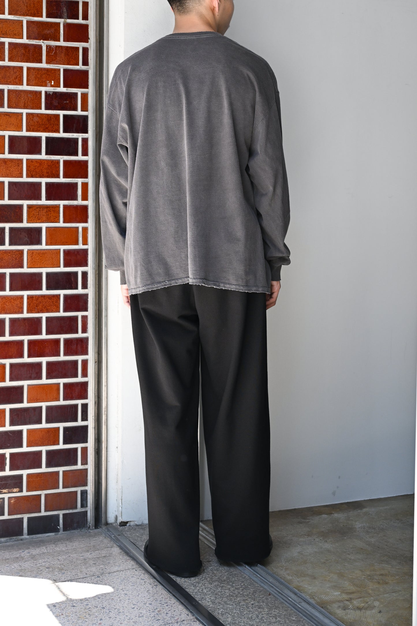 ANCELLM / EMBROIDERY DYED LS T-SHIRT -F.BLACK