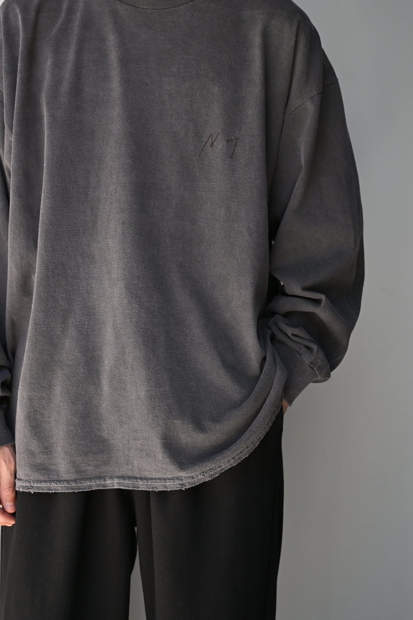 ANCELLM / EMBROIDERY DYED LS T-SHIRT -F.BLACK