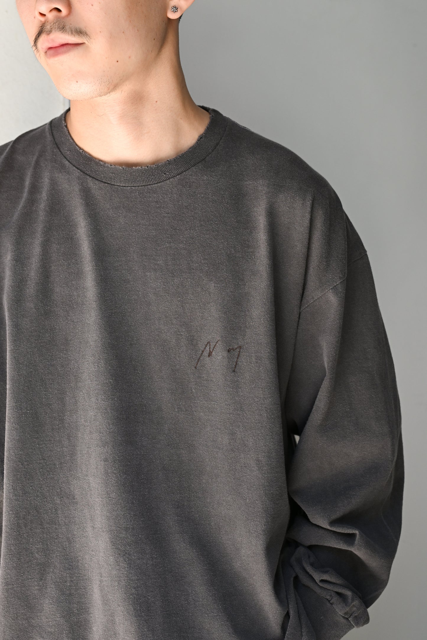 ANCELLM / EMBROIDERY DYED LS T-SHIRT -F.BLACK