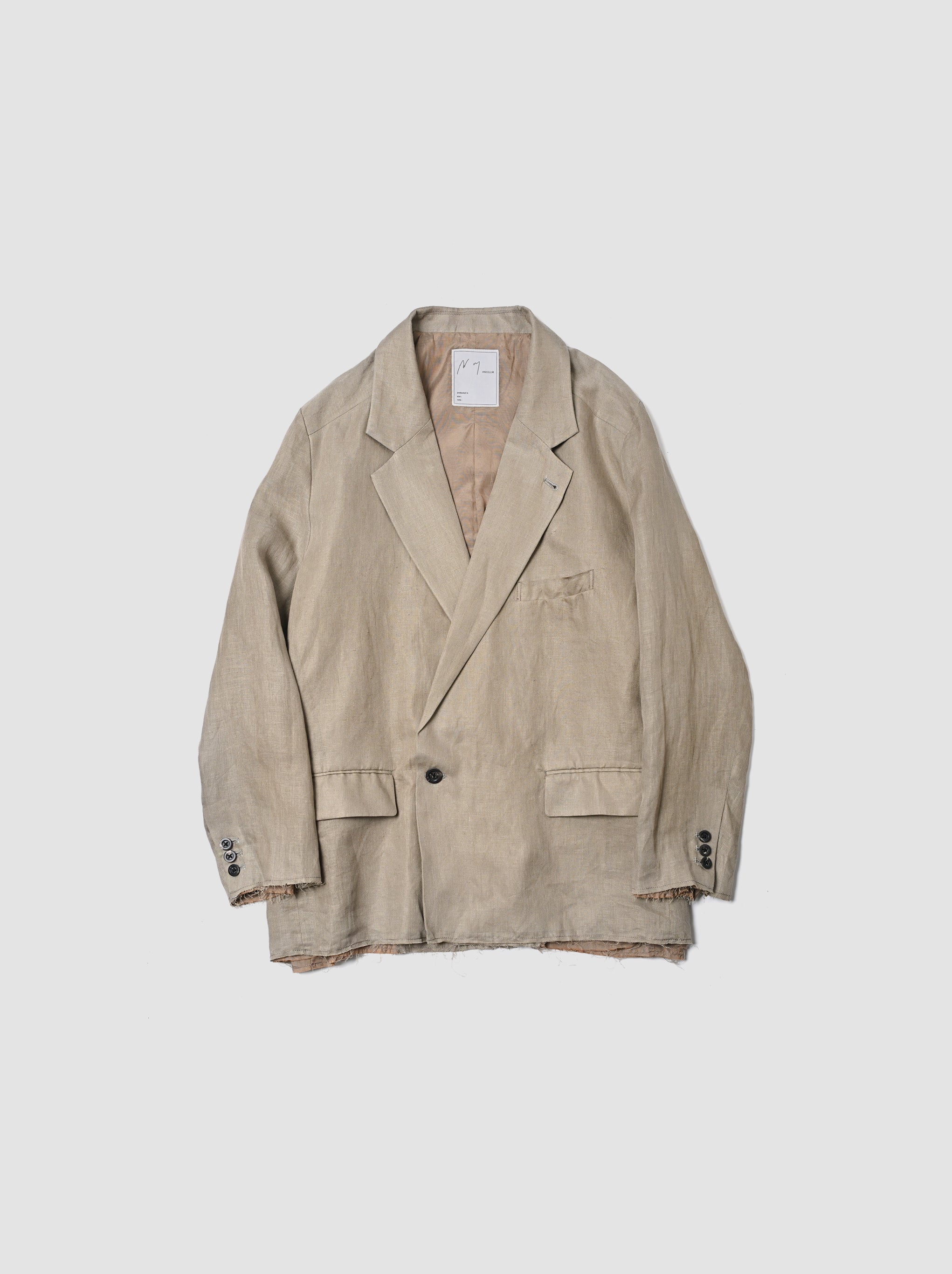 ANCELLM / 100/S LINEN TAILORED JACKET -KHAKIBEIGE – and father