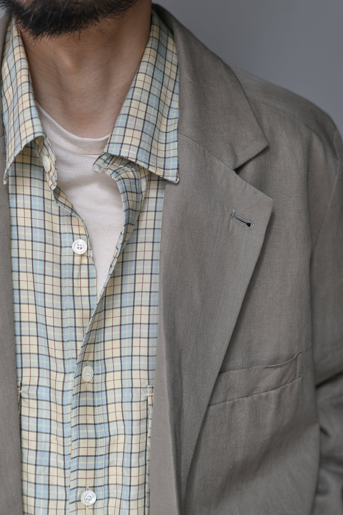 ANCELLM / NEL CHECK OVER WORK SHIRT -CREAM