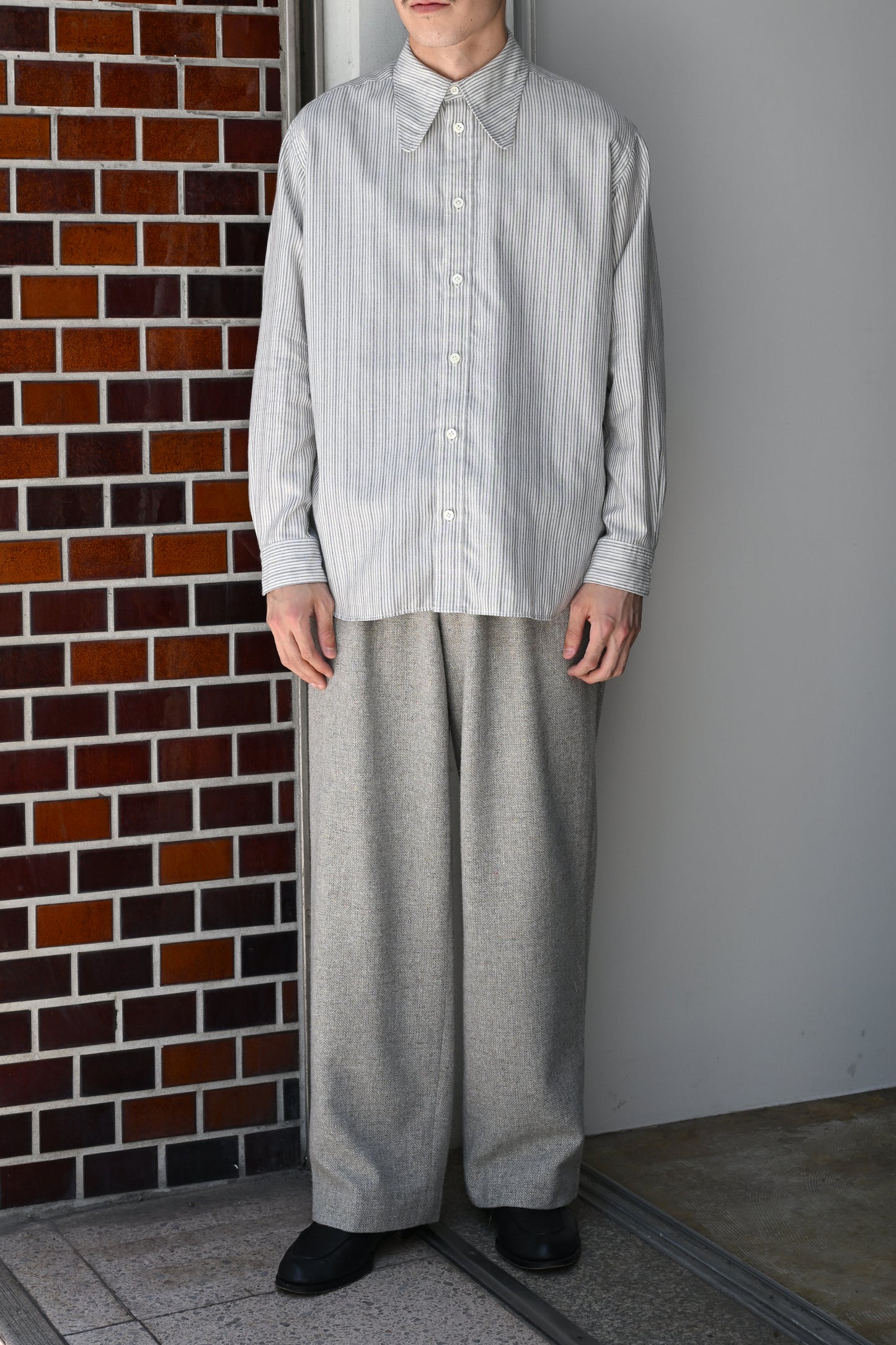 M's braque / DOG EAR COLLAR SHIRT -WHITE STRIPE