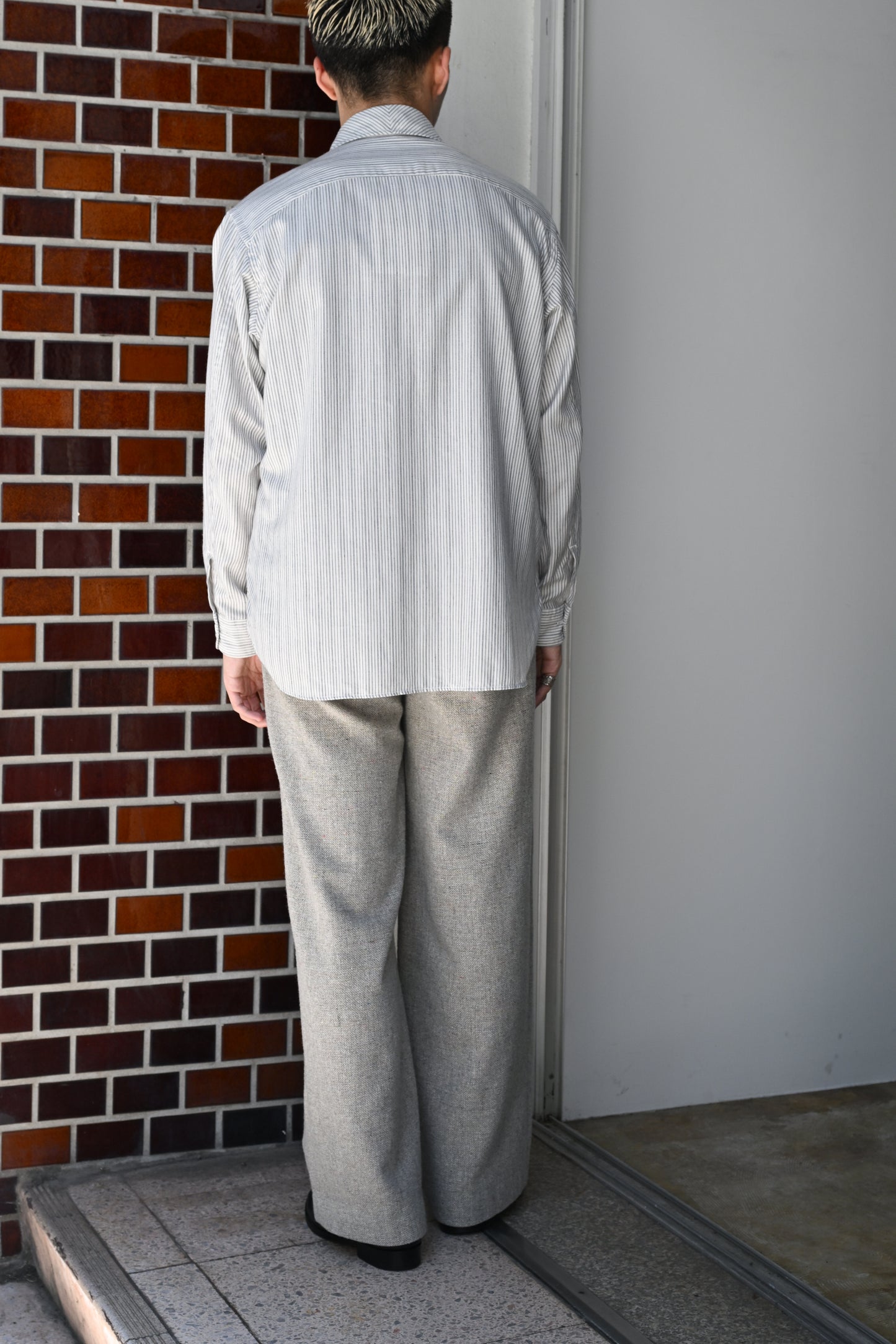 M's braque / DOG EAR COLLAR SHIRT -WHITE STRIPE