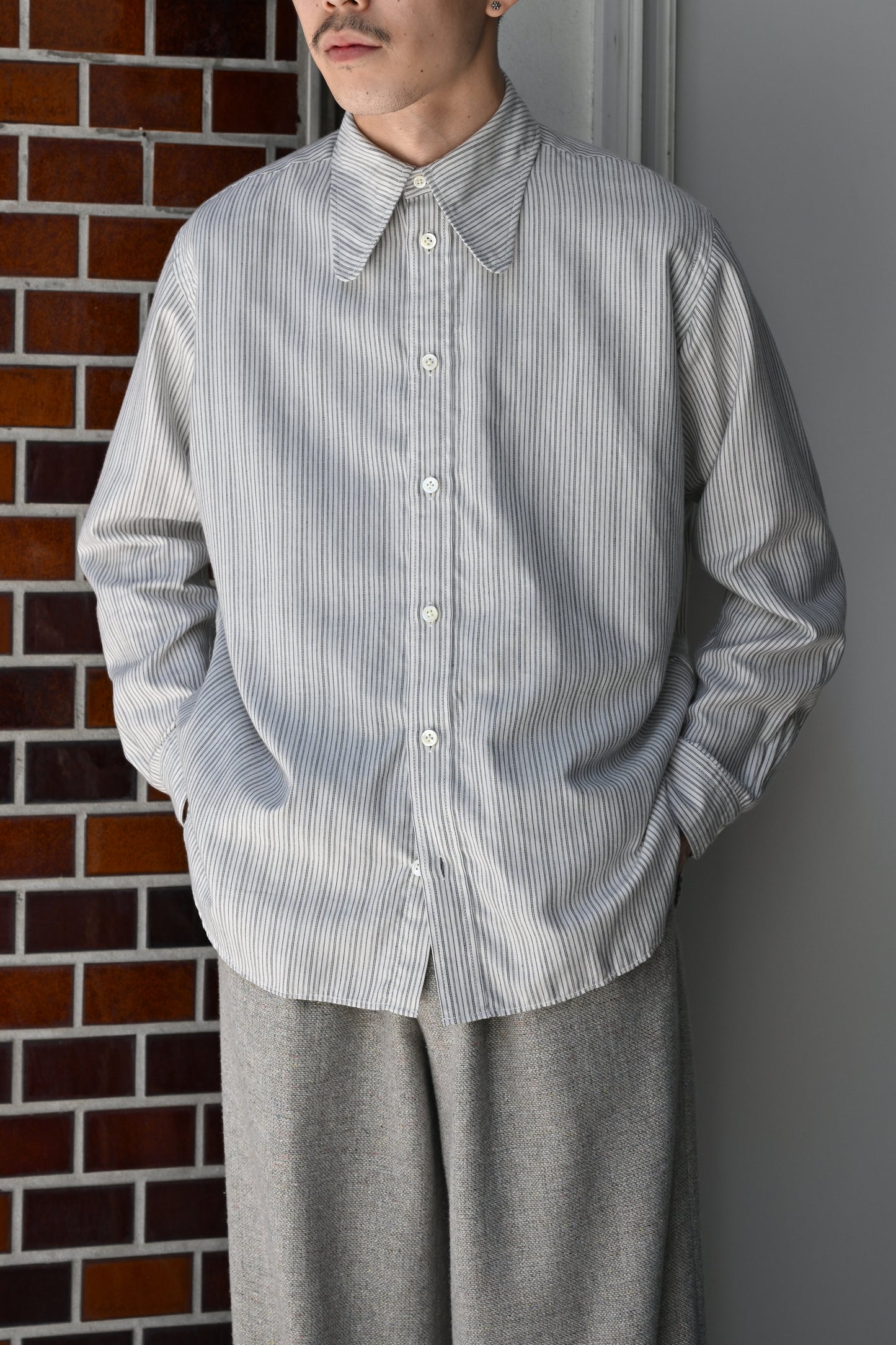 M's braque / DOG EAR COLLAR SHIRT -WHITE STRIPE