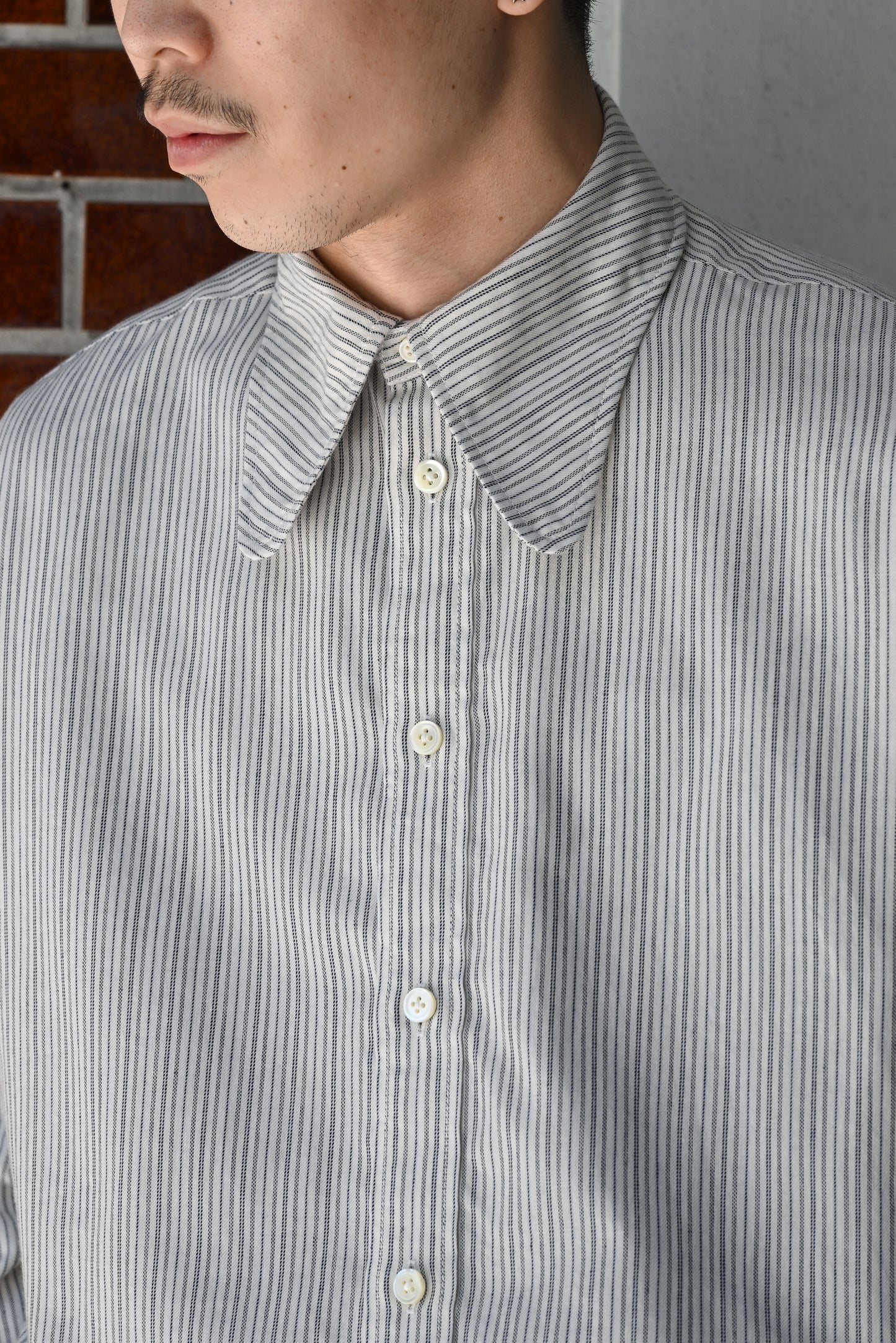 M's braque / DOG EAR COLLAR SHIRT -WHITE STRIPE