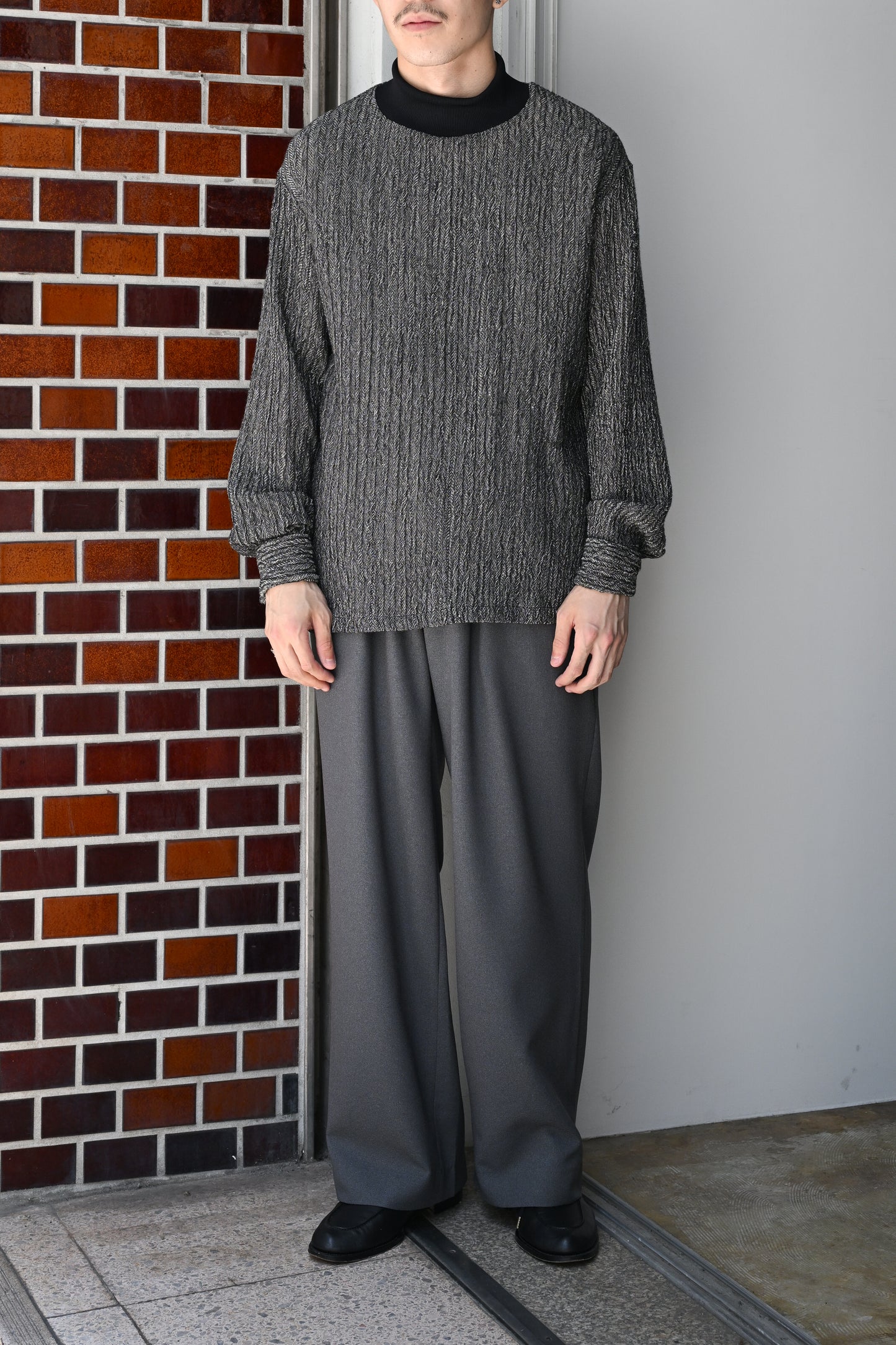 M's braque / TURTLENECK FRENCH CUFFS SHIRT -BLACK/NATURAL