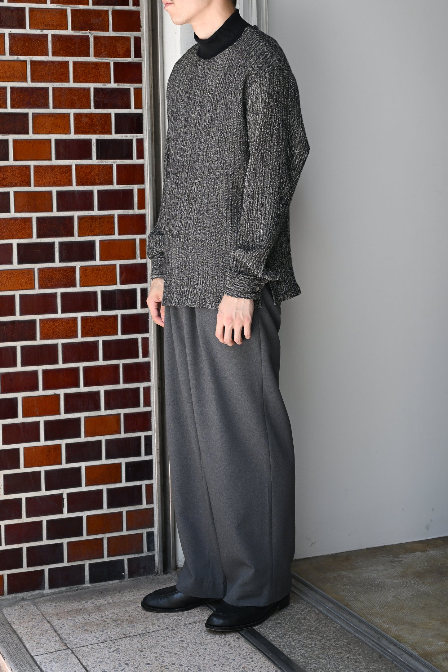 M's braque / TURTLENECK FRENCH CUFFS SHIRT -BLACK/NATURAL