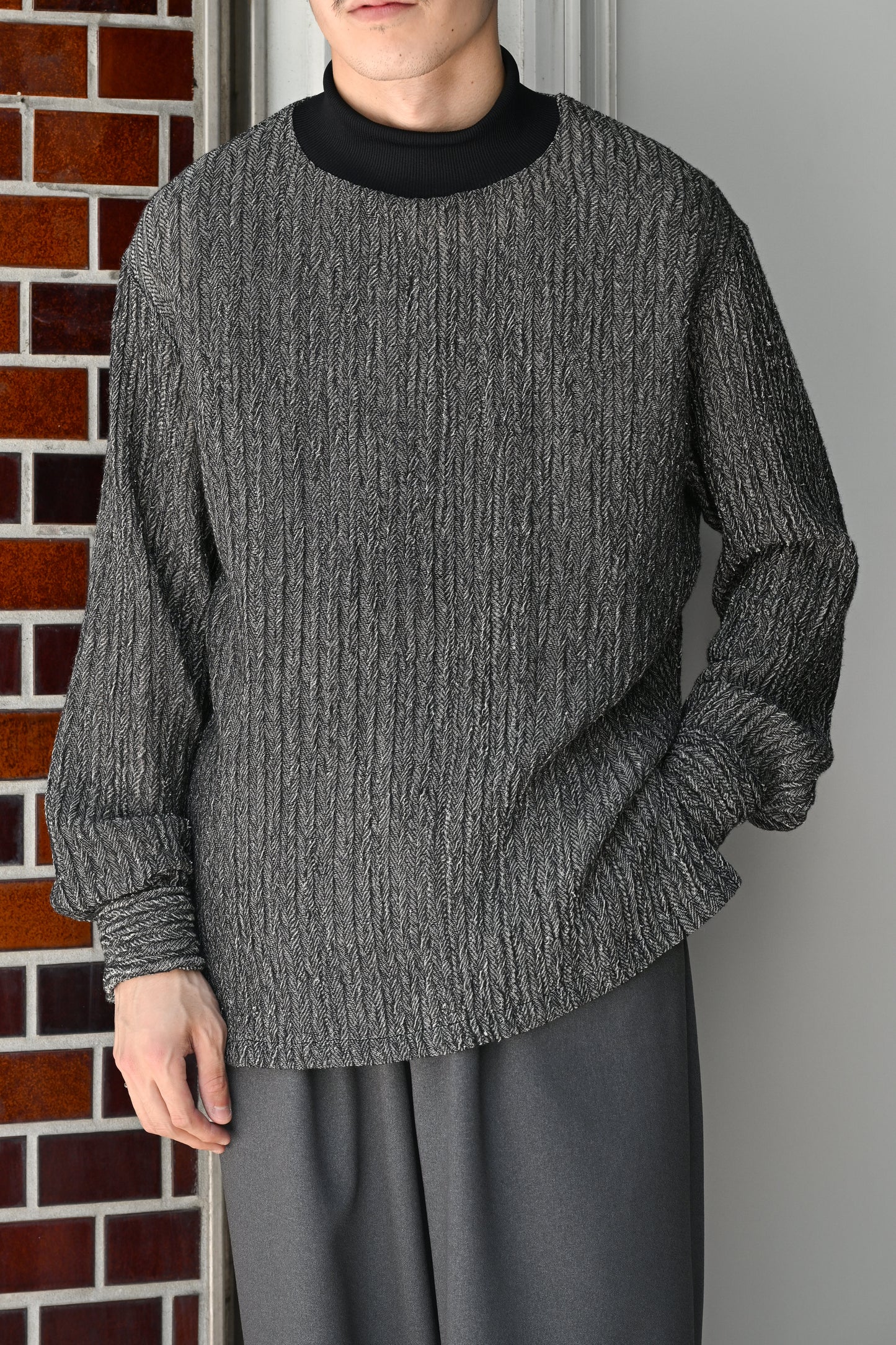 M's braque / TURTLENECK FRENCH CUFFS SHIRT -BLACK/NATURAL