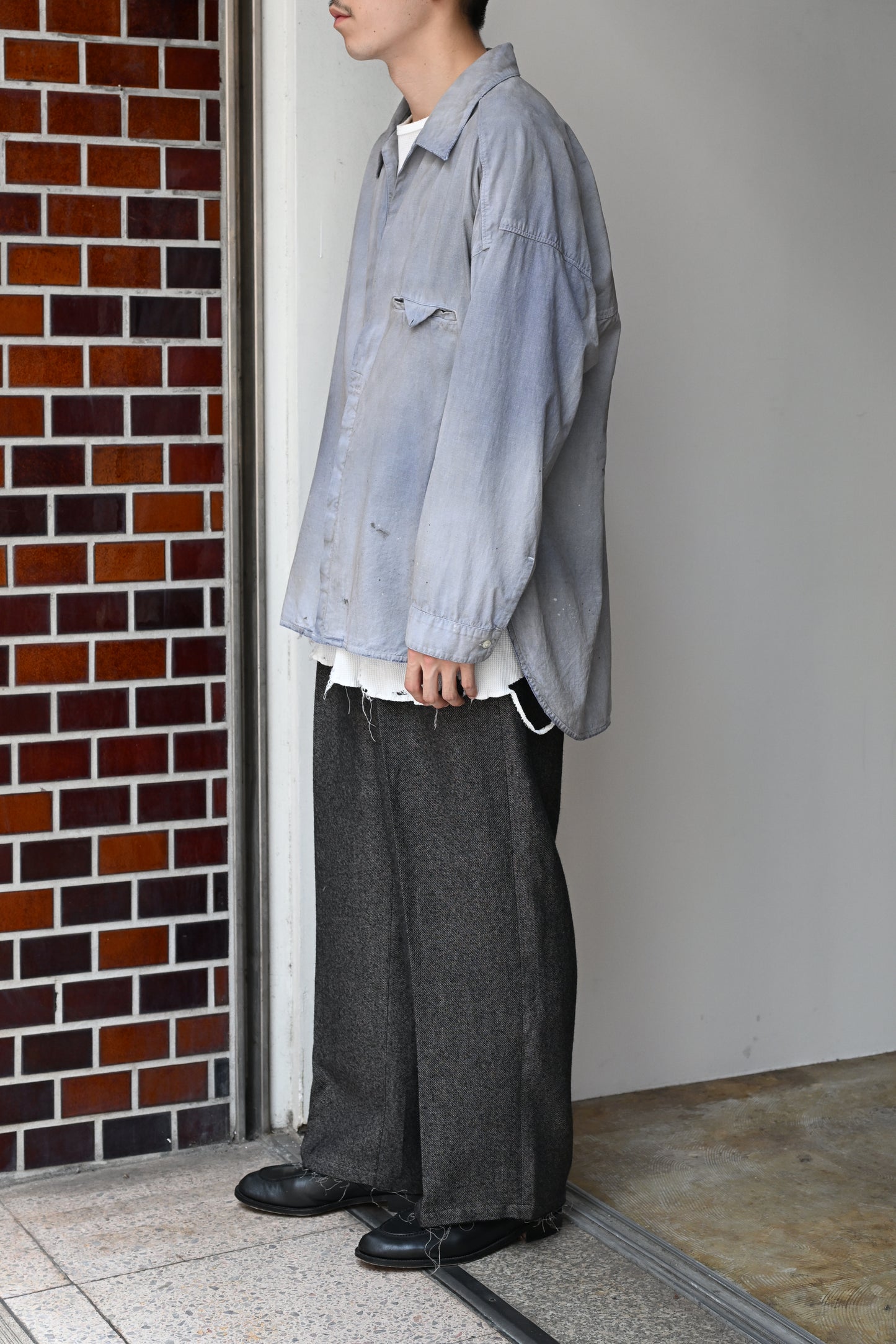 ANCELLM / AGING CHAMBRAY LONG SHIRT -DUSKY PURPLE