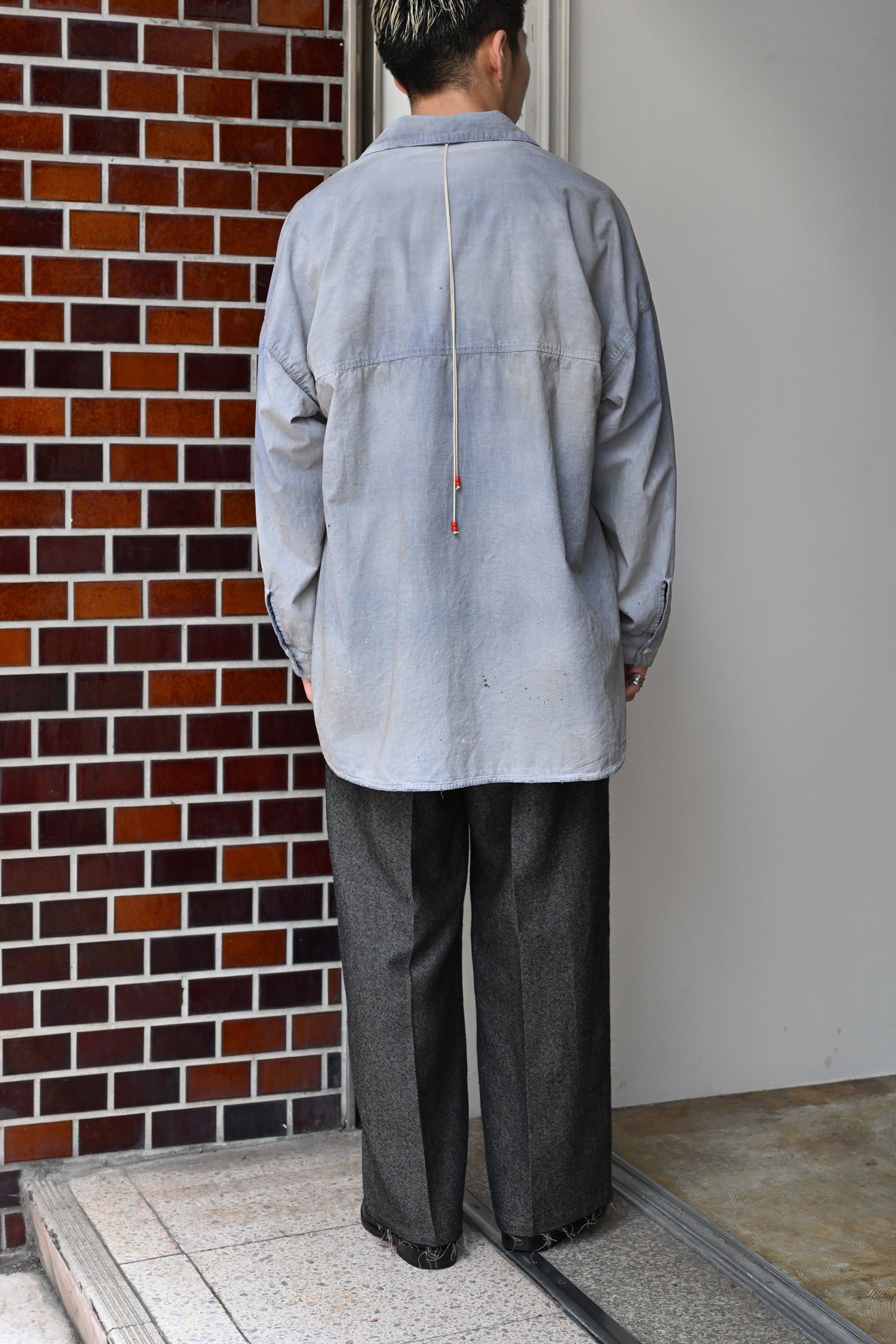 ANCELLM / AGING CHAMBRAY LONG SHIRT -DUSKY PURPLE
