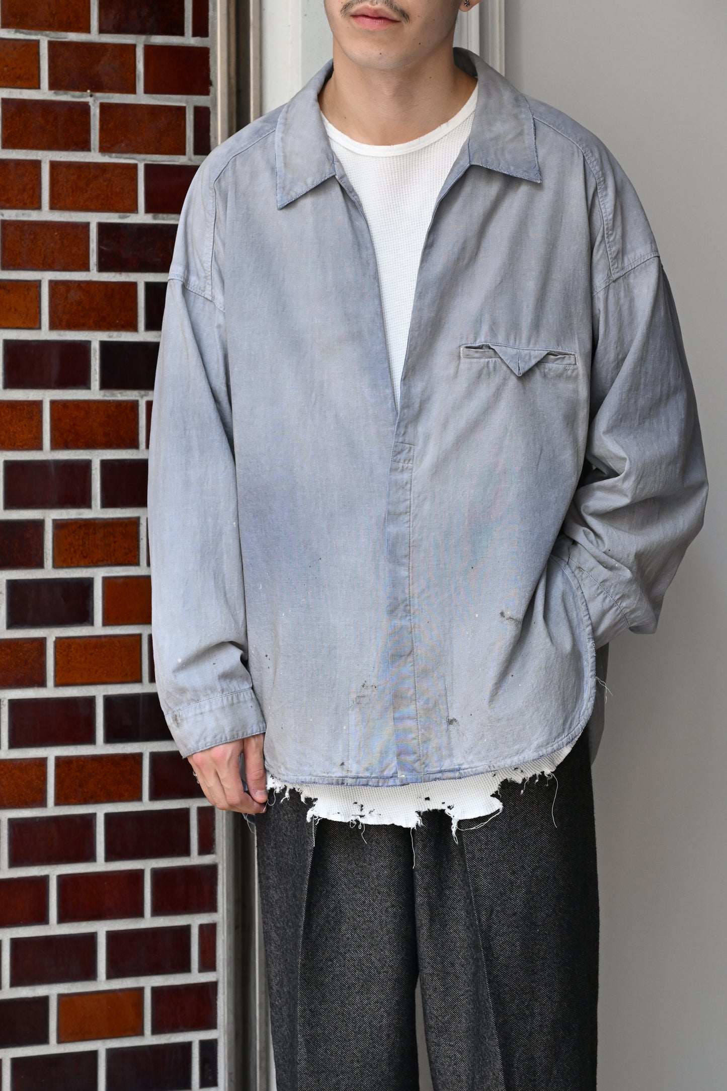ANCELLM / AGING CHAMBRAY LONG SHIRT -DUSKY PURPLE