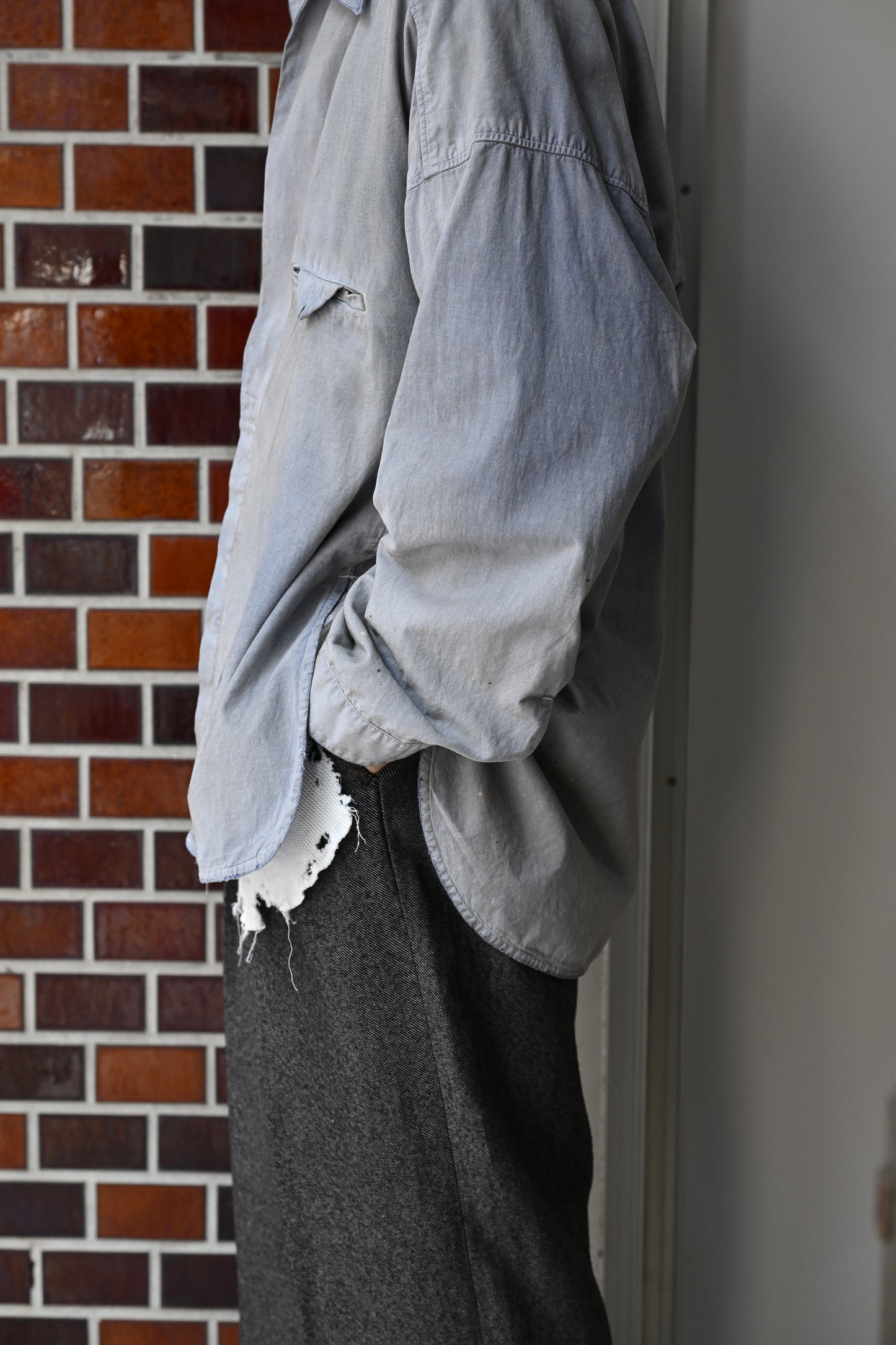 ANCELLM / AGING CHAMBRAY LONG SHIRT -DUSKY PURPLE