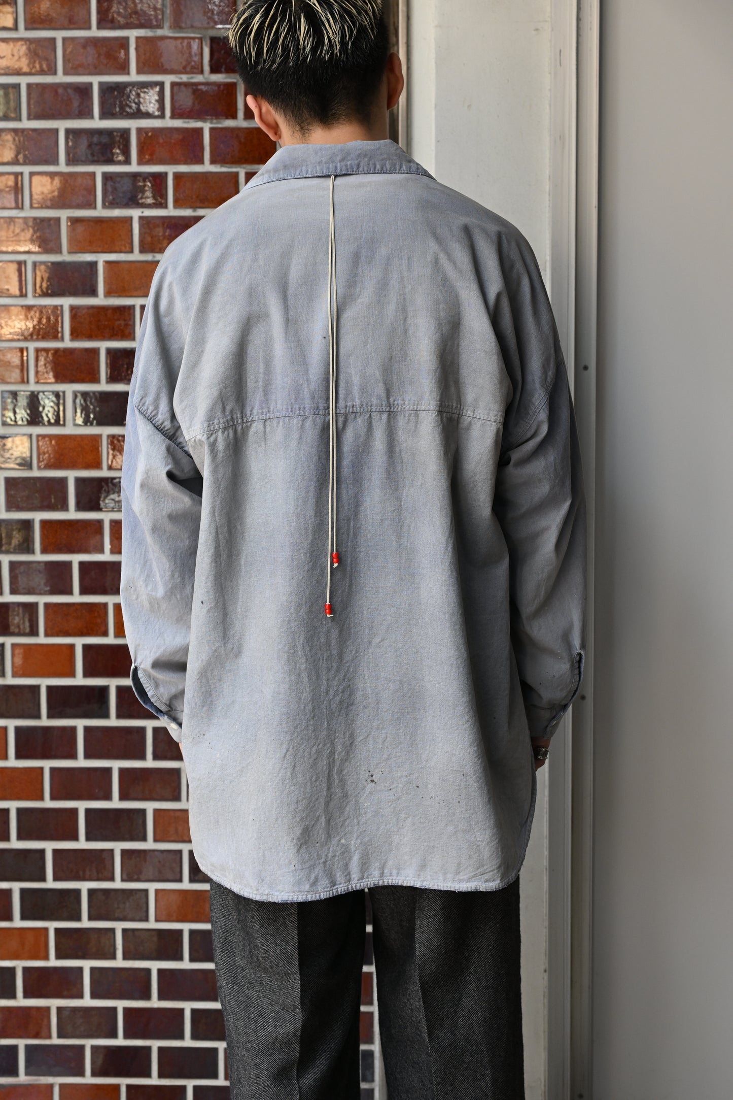 ANCELLM / AGING CHAMBRAY LONG SHIRT -DUSKY PURPLE