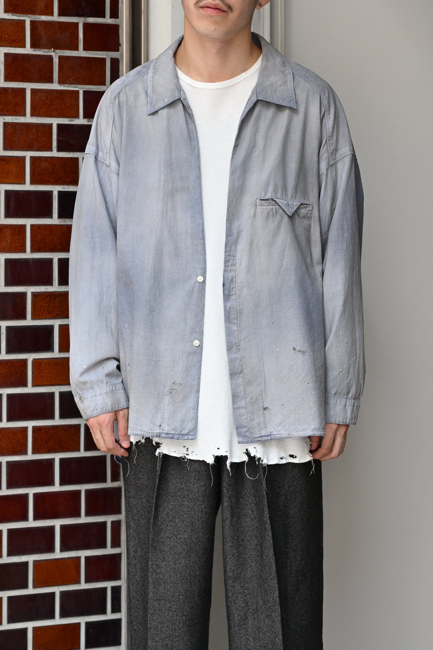 ANCELLM / AGING CHAMBRAY LONG SHIRT -DUSKY PURPLE