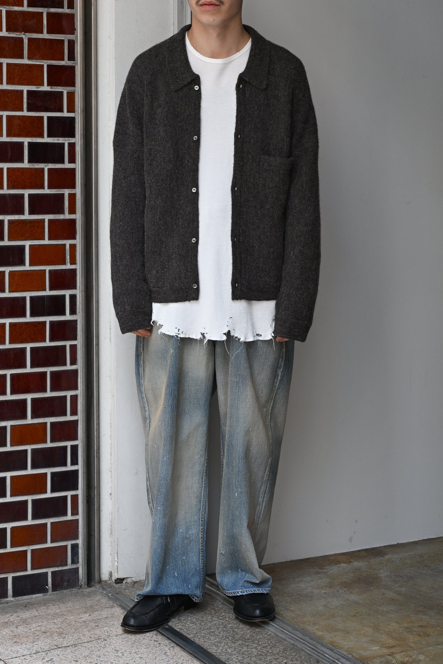 ANCELLM / KIMONO KNIT SHIRT -BROWN