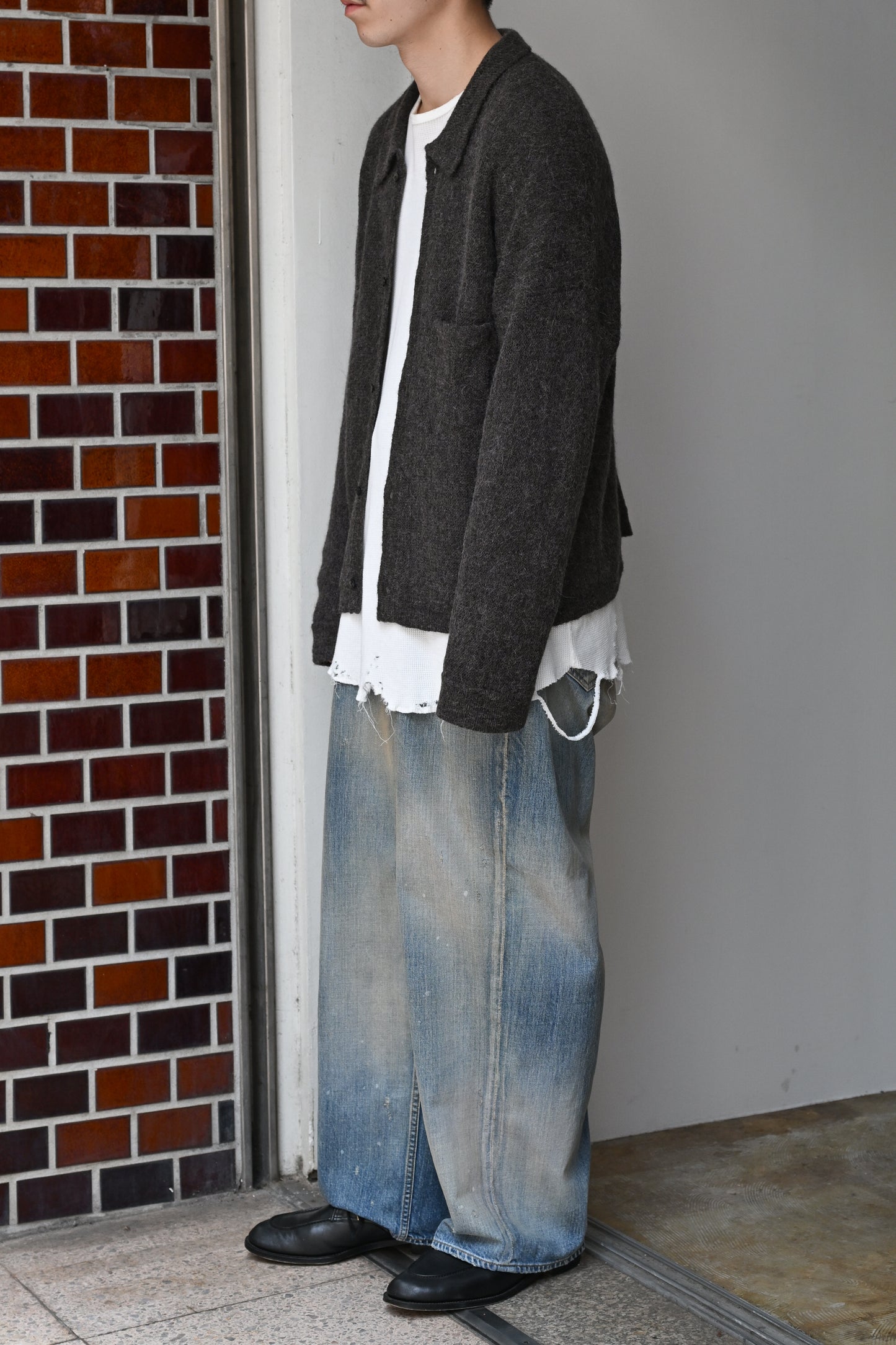 ANCELLM / KIMONO KNIT SHIRT -BROWN
