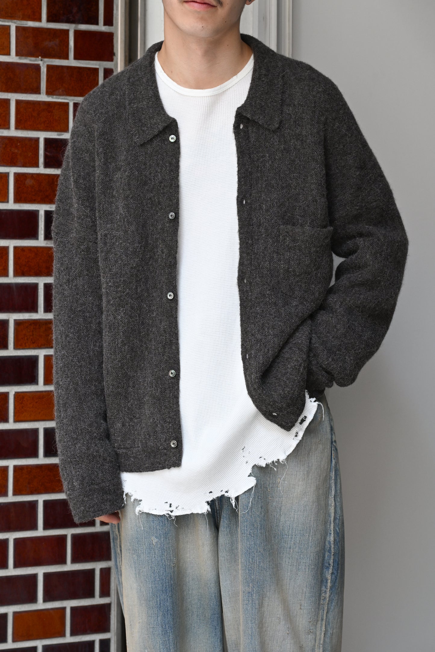 ANCELLM / KIMONO KNIT SHIRT -BROWN