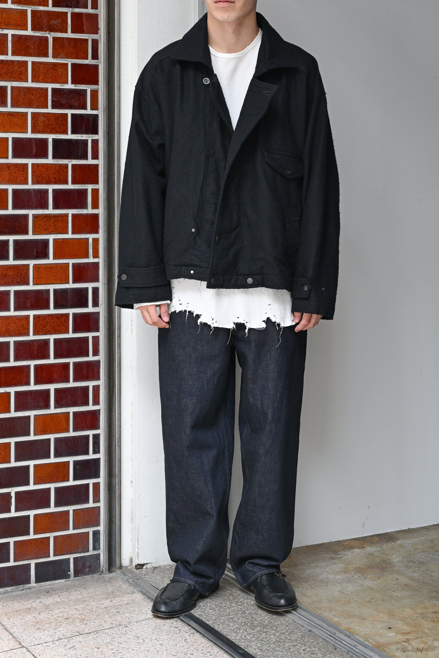 ANCELLM / PILLING WOOL DOUBLE BLOUSON -BLACK