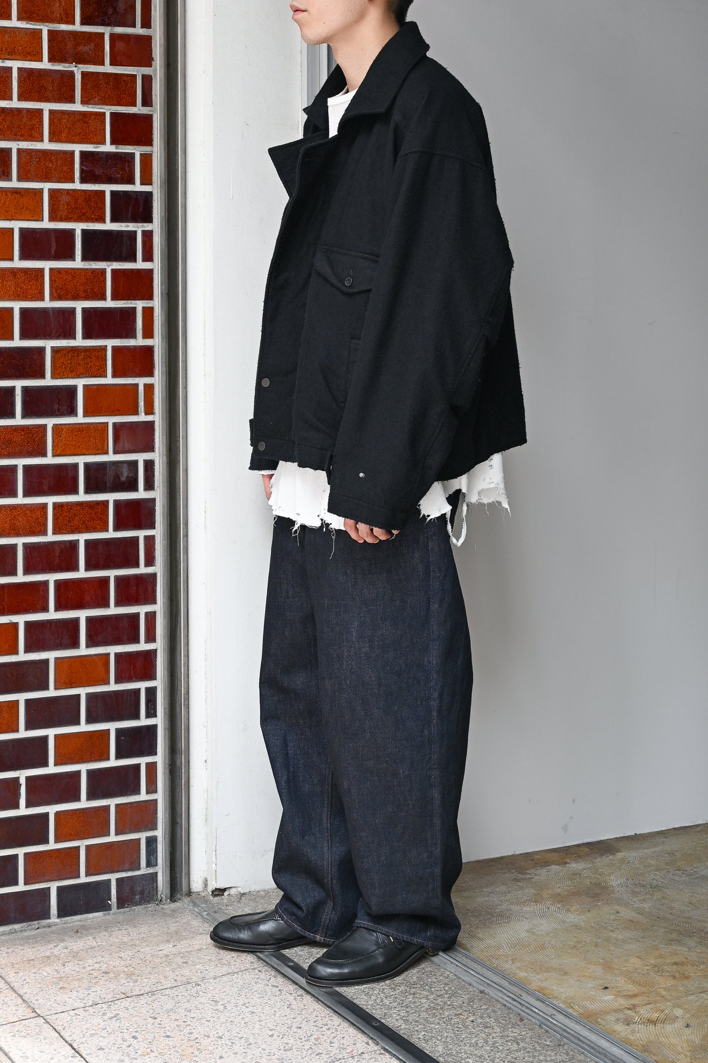 ANCELLM / PILLING WOOL DOUBLE BLOUSON -BLACK
