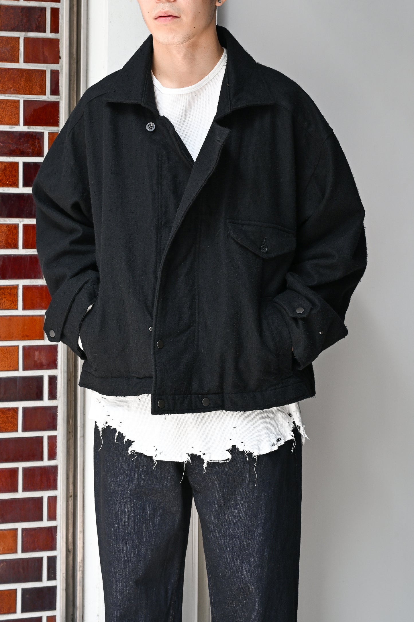 ANCELLM / PILLING WOOL DOUBLE BLOUSON -BLACK