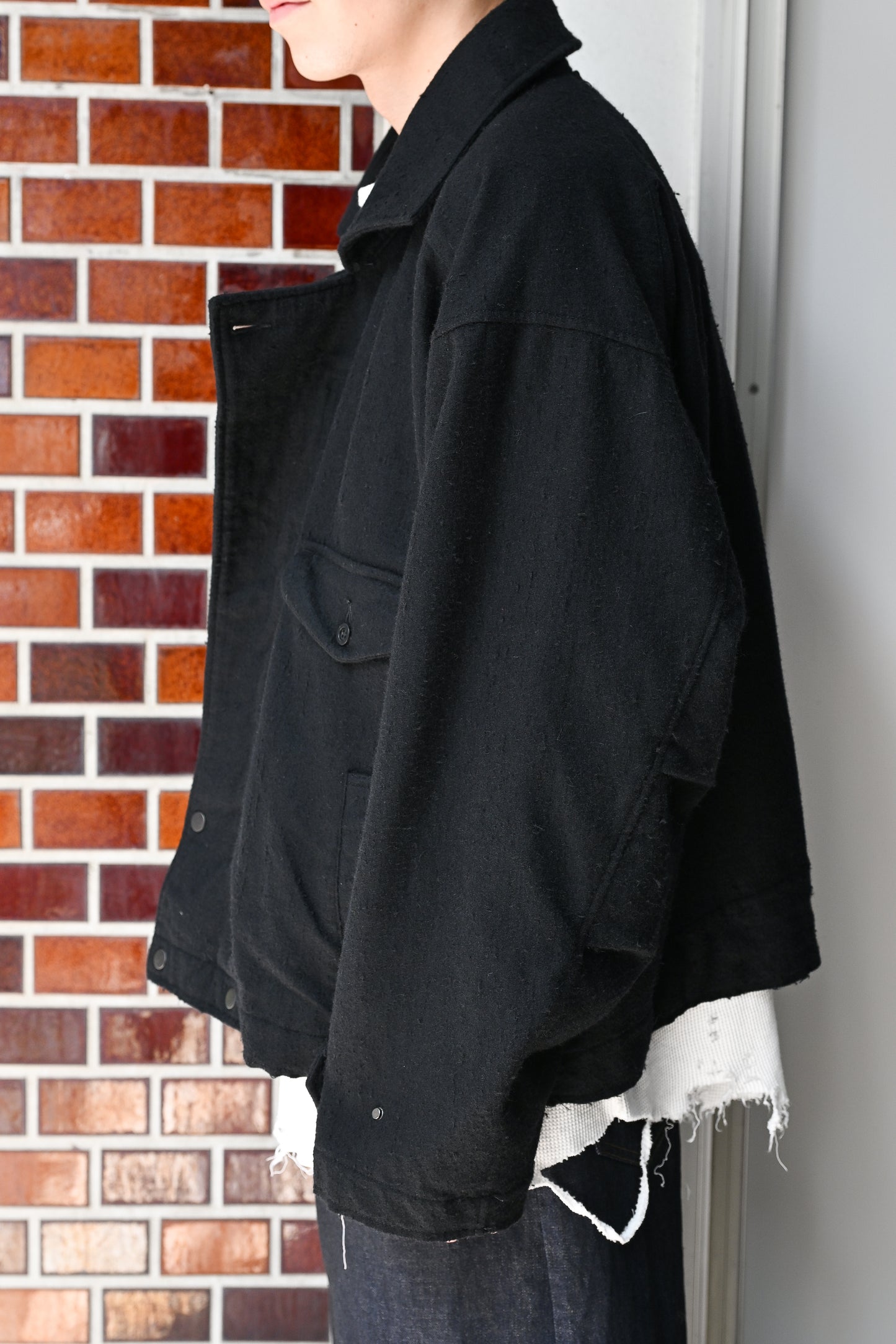 ANCELLM / PILLING WOOL DOUBLE BLOUSON -BLACK