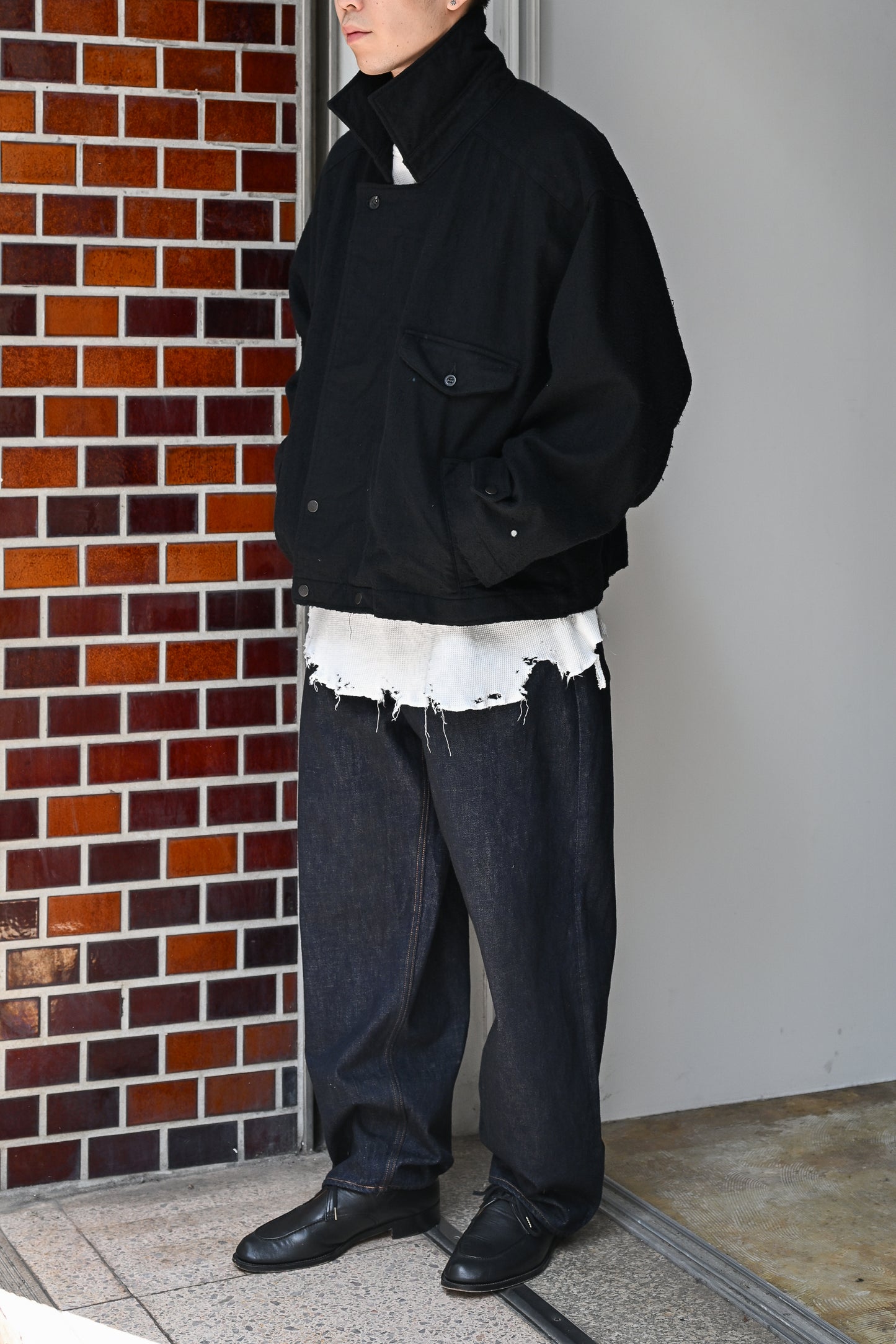 ANCELLM / PILLING WOOL DOUBLE BLOUSON -BLACK