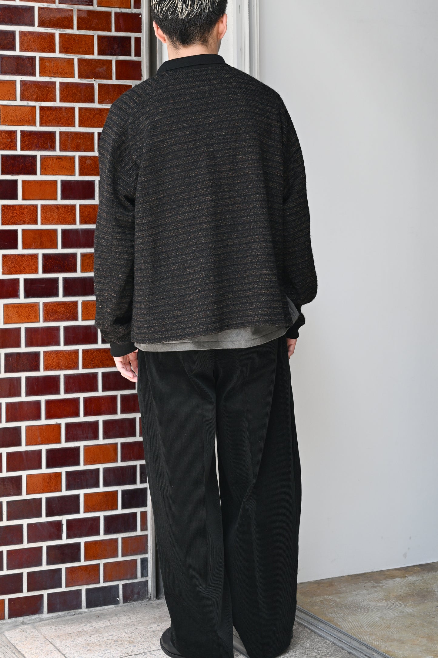 ANCELLM / WOOL BORDER SKIPPER SHIRT -BLACK