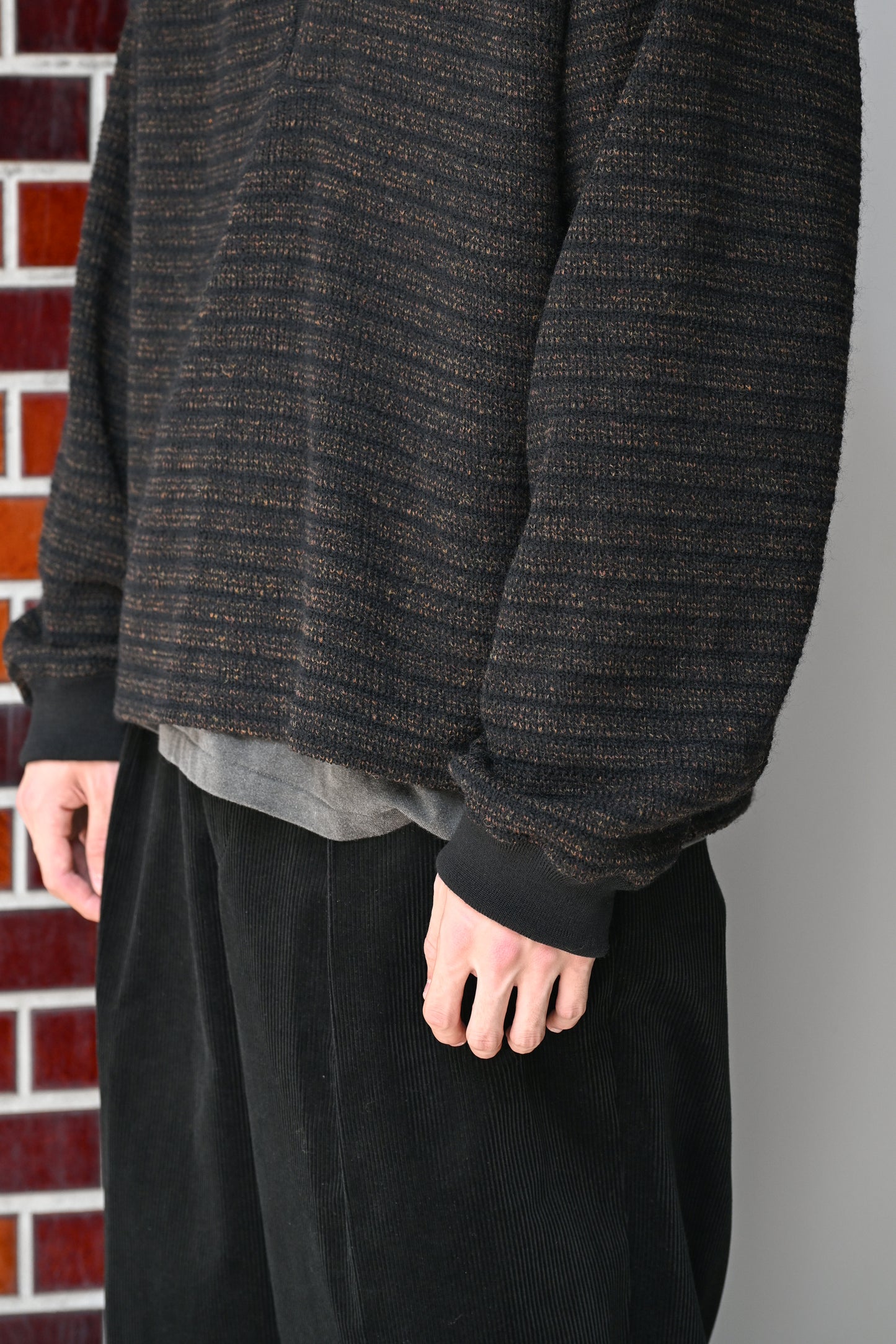 ANCELLM / WOOL BORDER SKIPPER SHIRT -BLACK