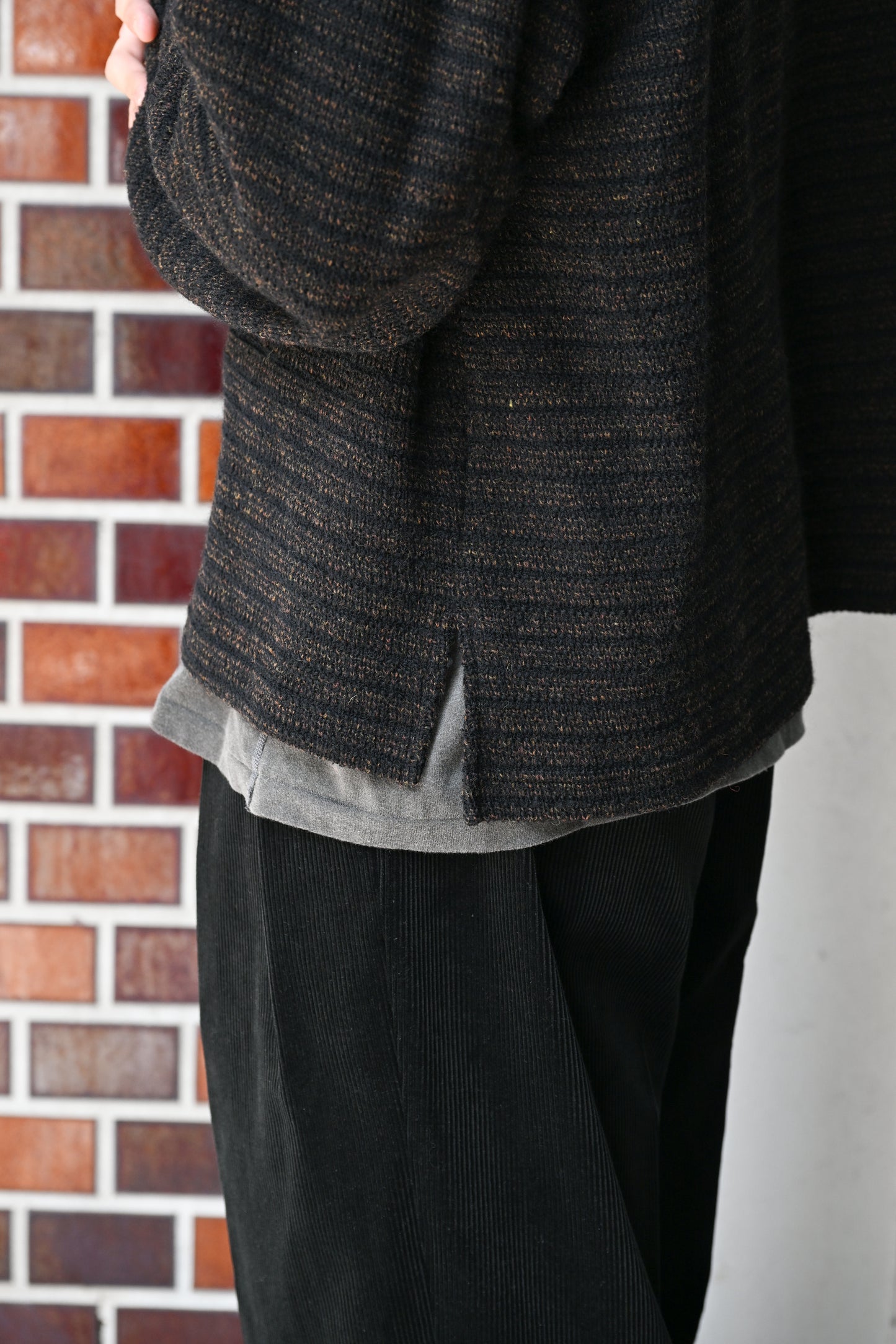 ANCELLM / WOOL BORDER SKIPPER SHIRT -BLACK