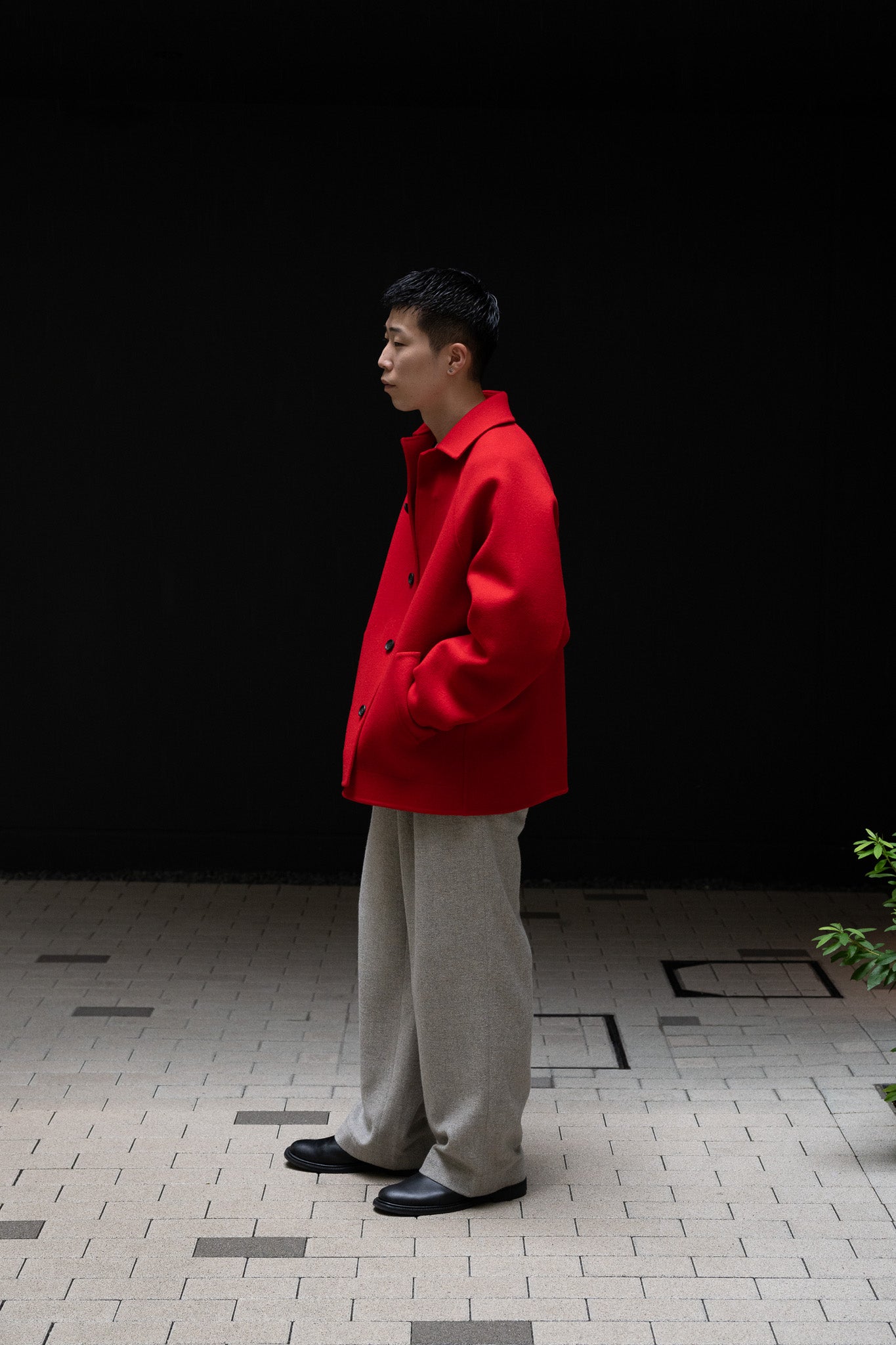 POSTELEGANT / Wool Rever Raglan Short Coat -RED
