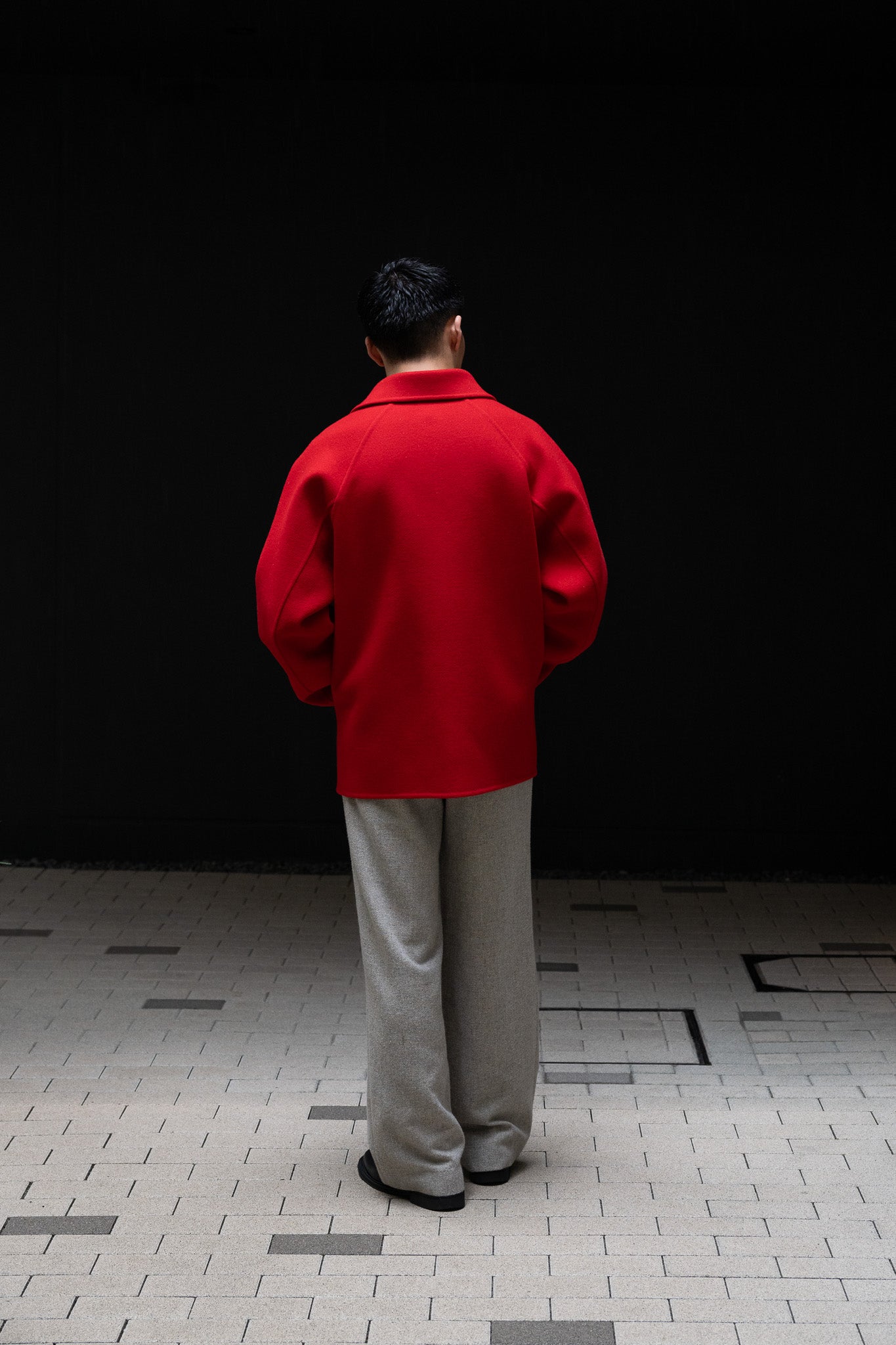 POSTELEGANT / Wool Rever Raglan Short Coat -RED